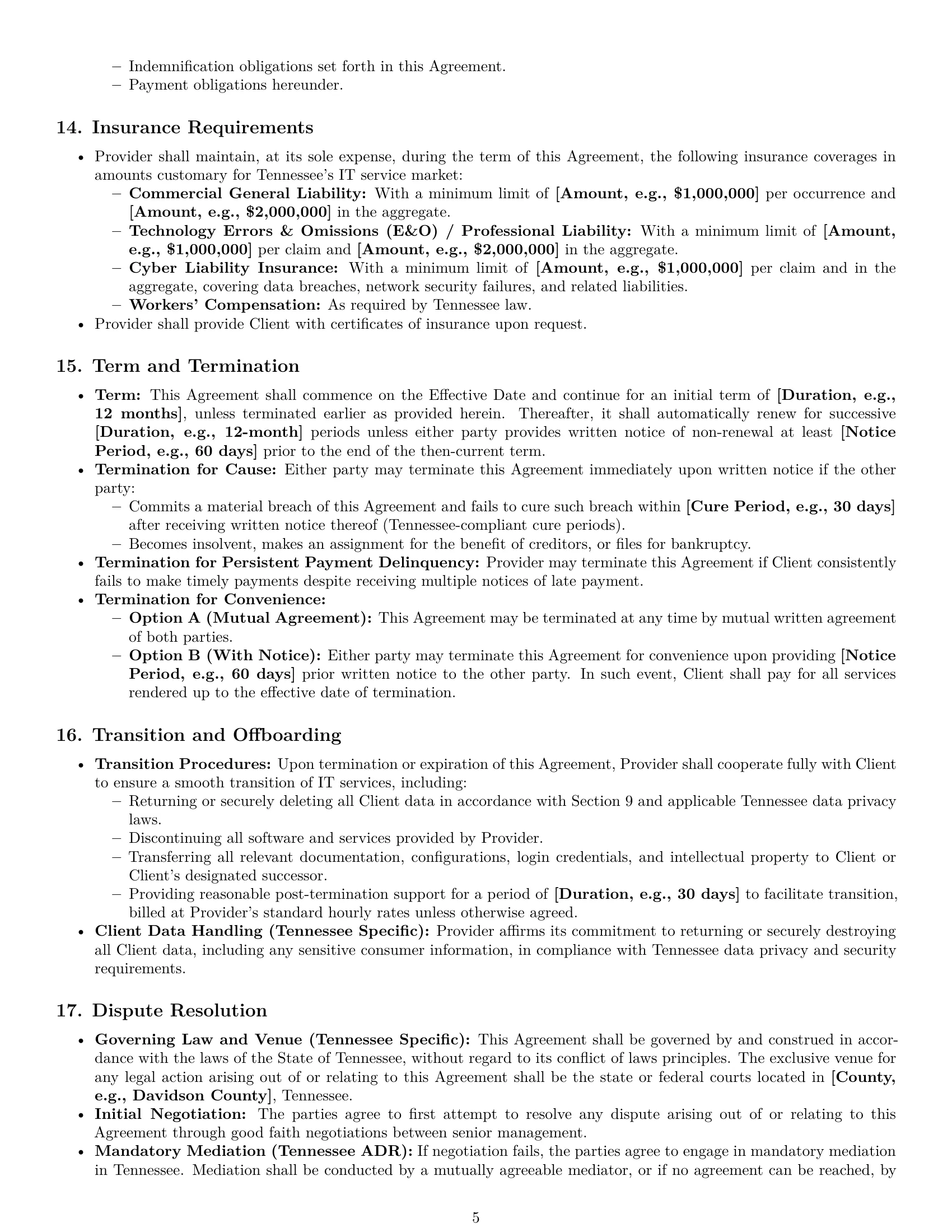 Preview page 5 of Pro Tennessee IT service contract template