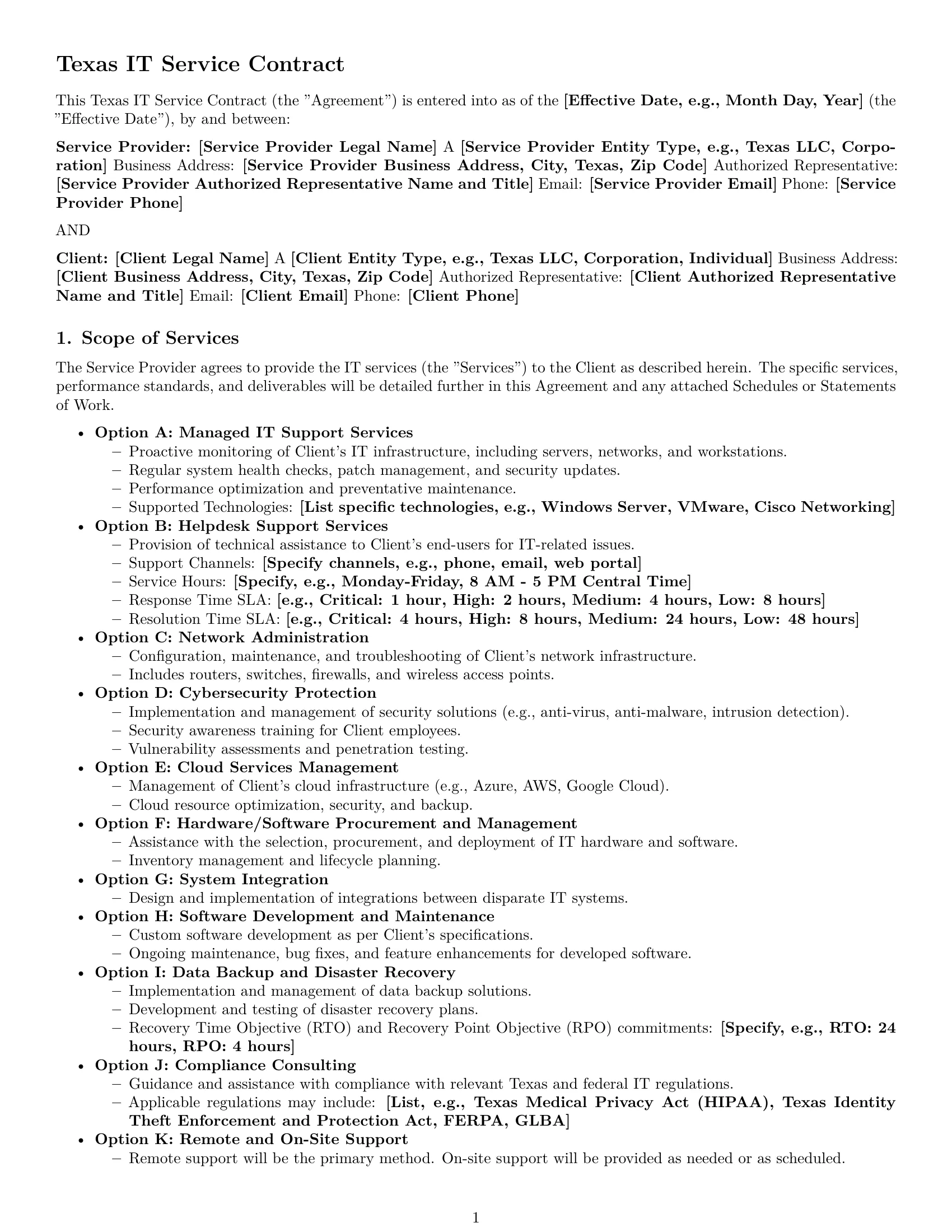 Preview page 1 of Pro Texas IT service contract template