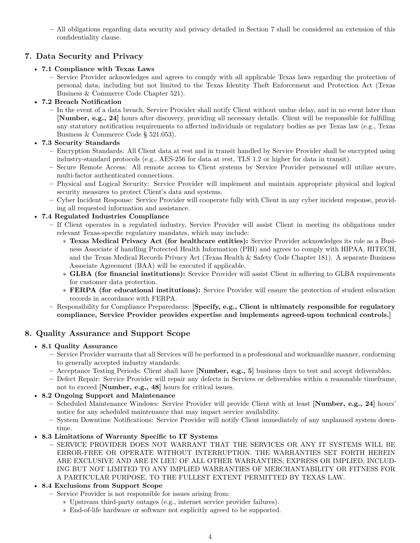 Preview page 4 of Pro Texas IT service contract template