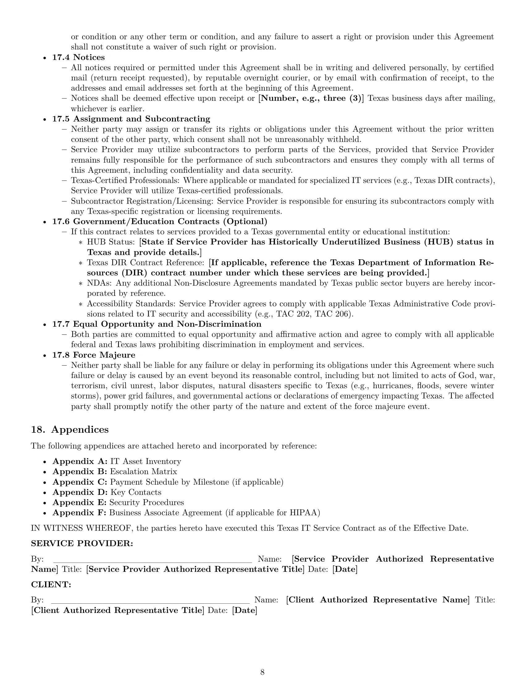 Preview page 8 of Pro Texas IT service contract template