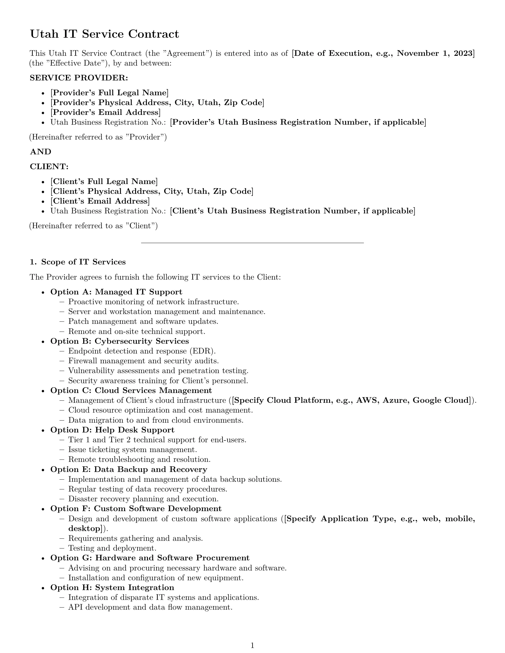 Preview page 1 of Pro Utah IT service contract template