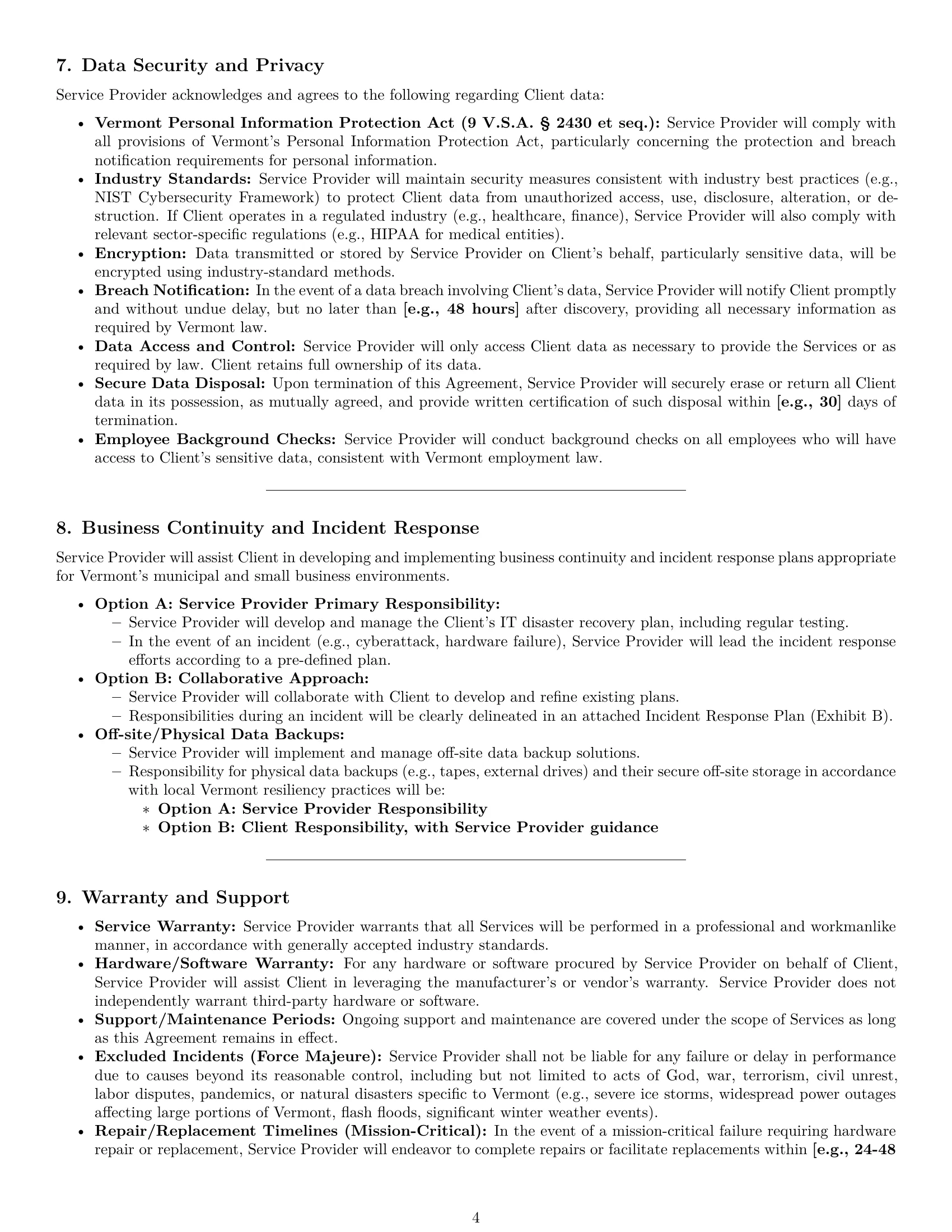 Preview page 4 of Pro Vermont IT service contract template