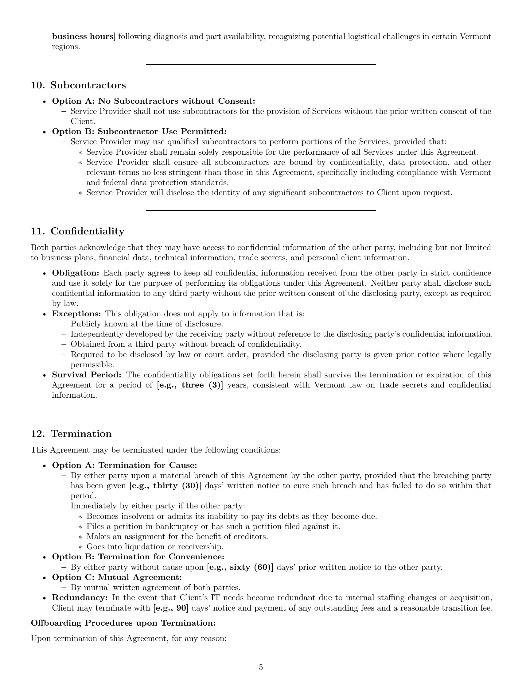 Preview page 5 of Pro Vermont IT service contract template