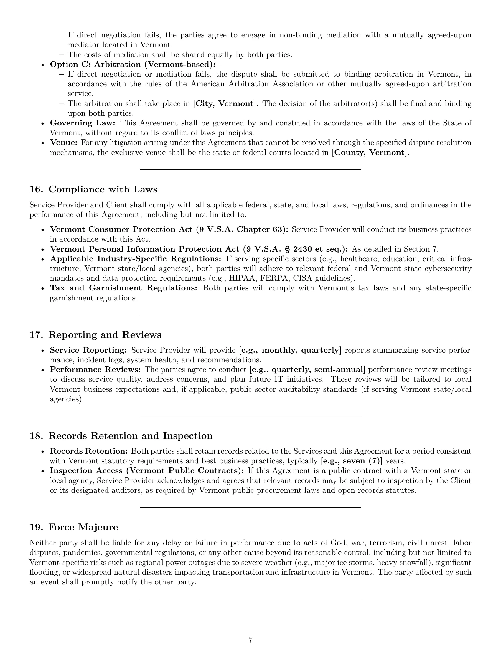 Preview page 7 of Pro Vermont IT service contract template
