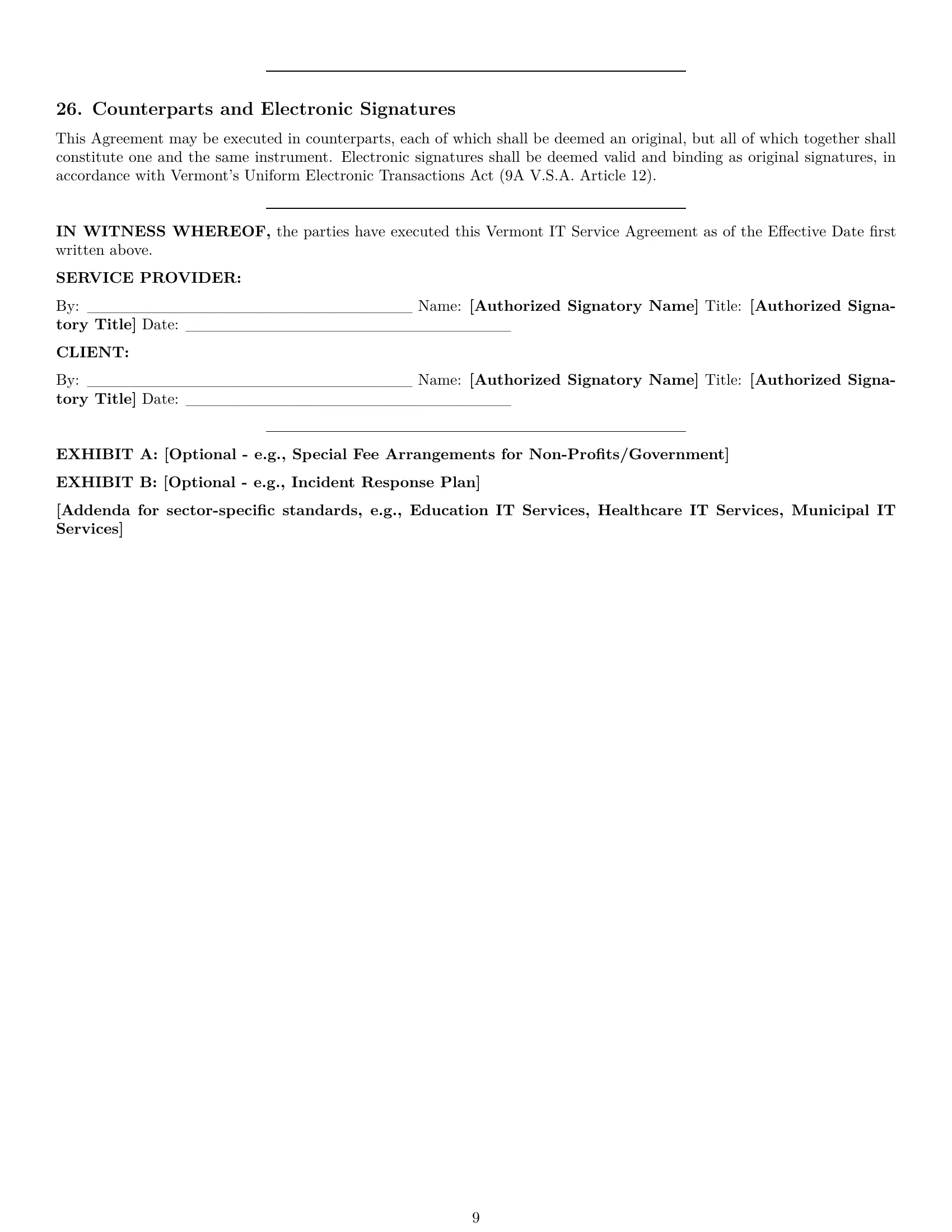 Preview page 9 of Pro Vermont IT service contract template