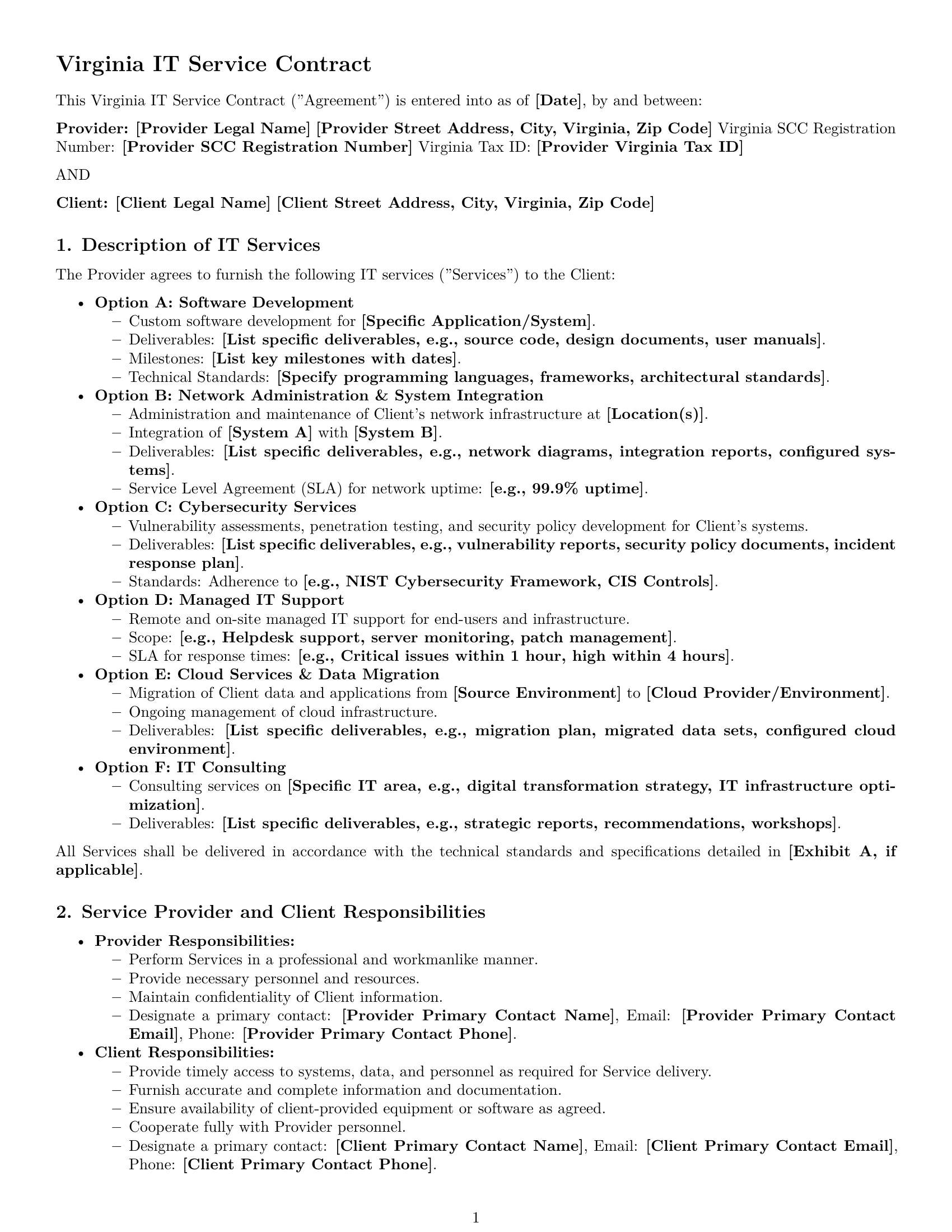 Preview page 1 of Pro Virginia IT service contract template