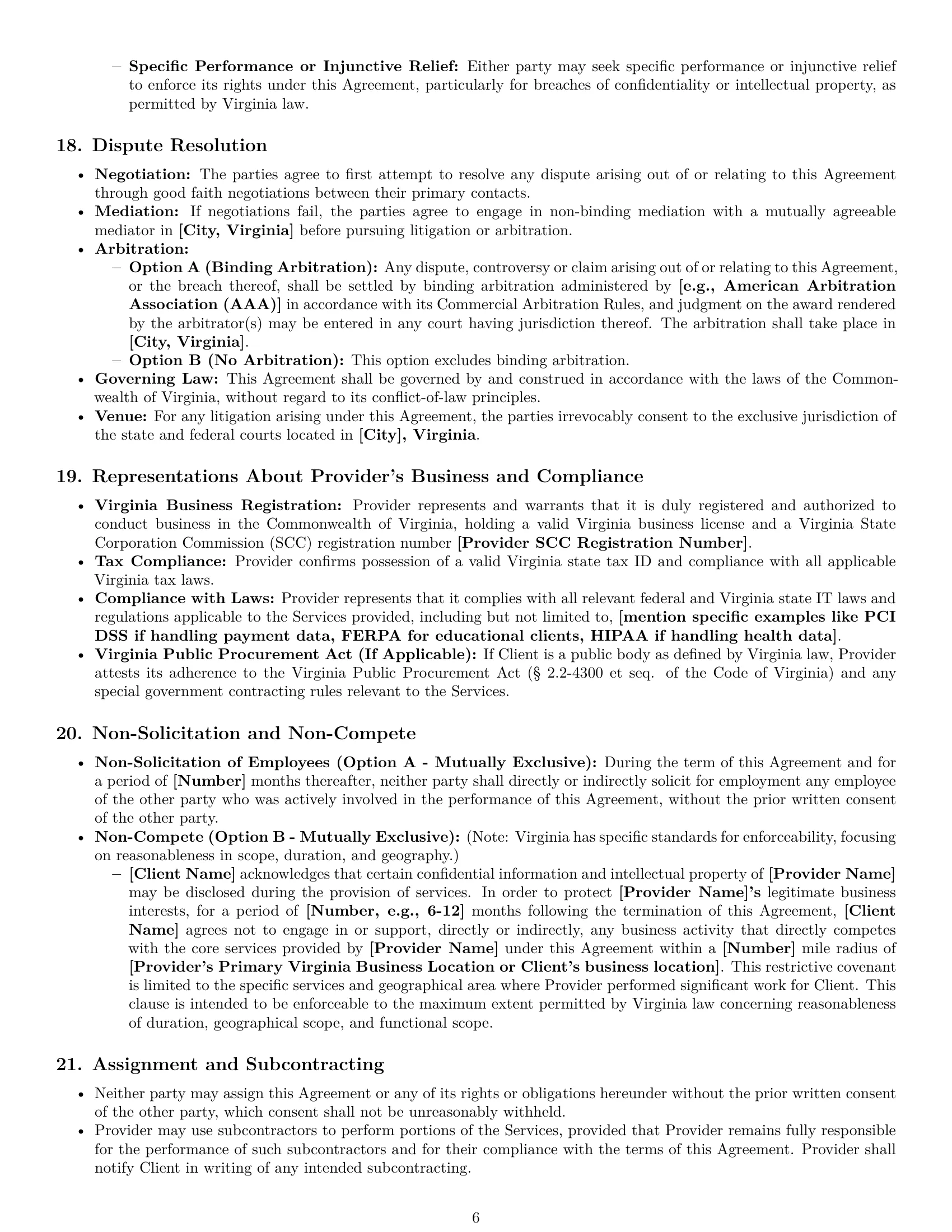 Preview page 6 of Pro Virginia IT service contract template