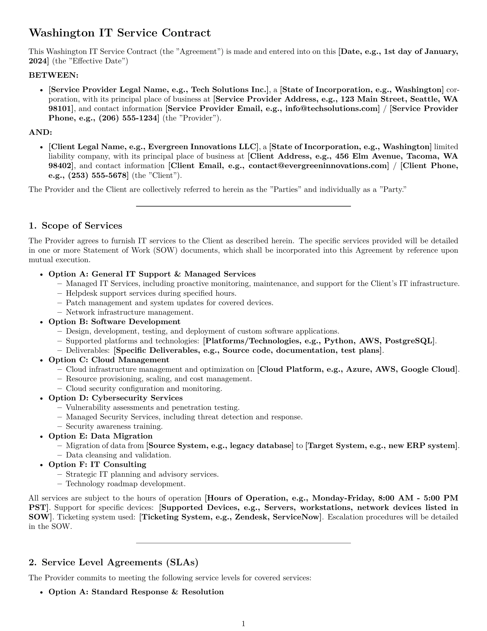 Preview page 1 of Pro Washington IT service contract template