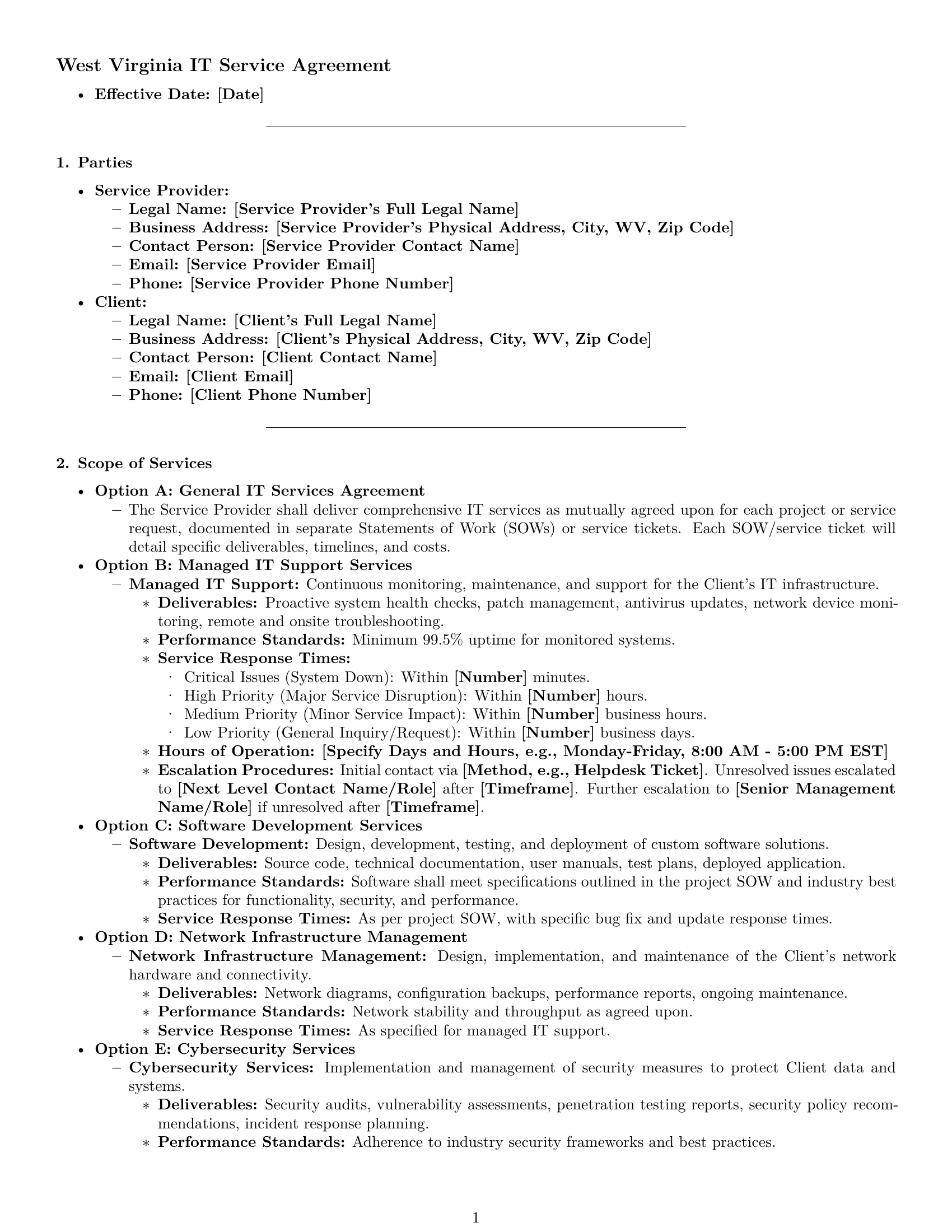 Preview page 1 of Pro West Virginia IT service contract template