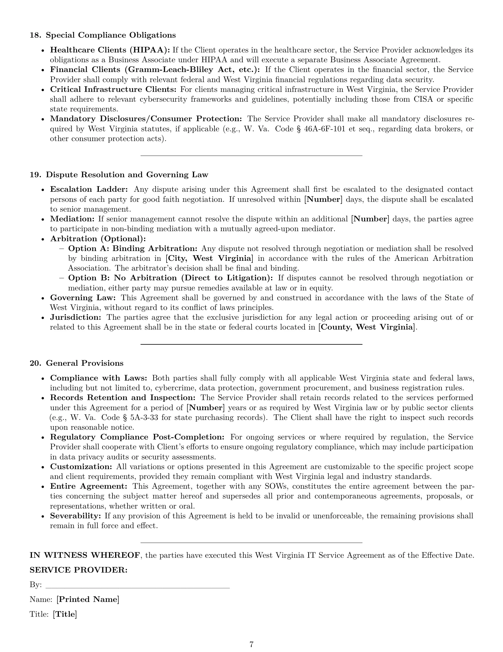 Preview page 7 of Pro West Virginia IT service contract template