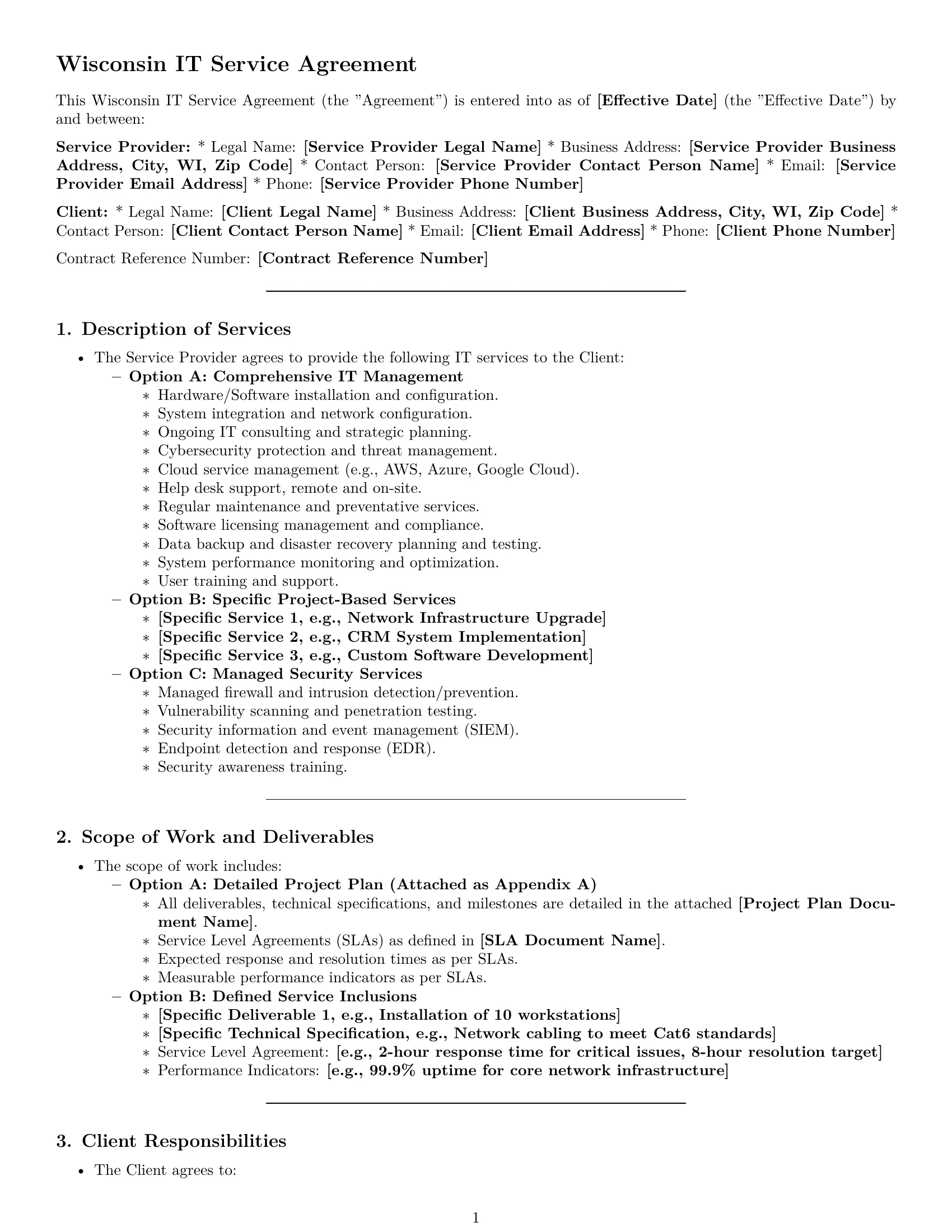 Preview page 1 of Pro Wisconsin IT service contract template