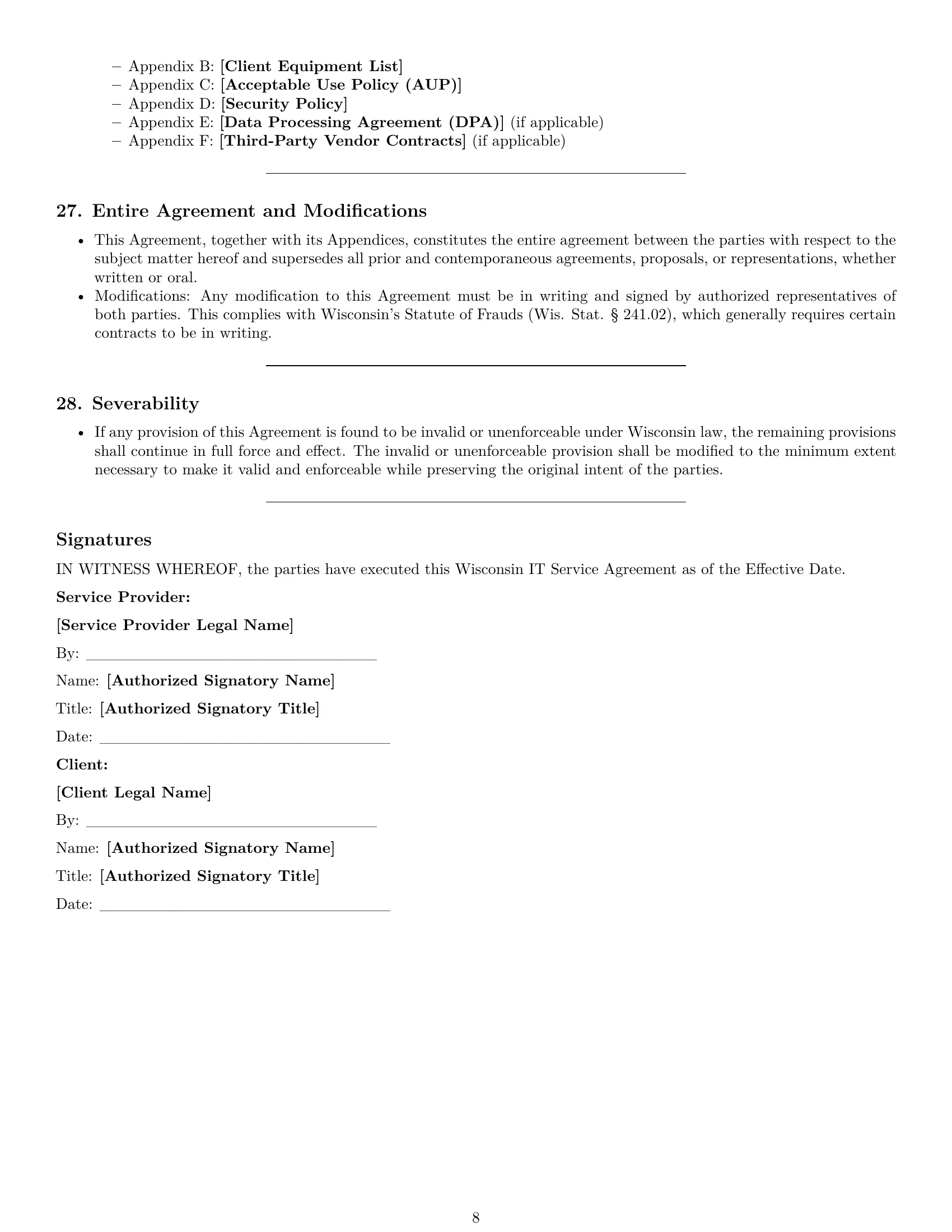 Preview page 8 of Pro Wisconsin IT service contract template