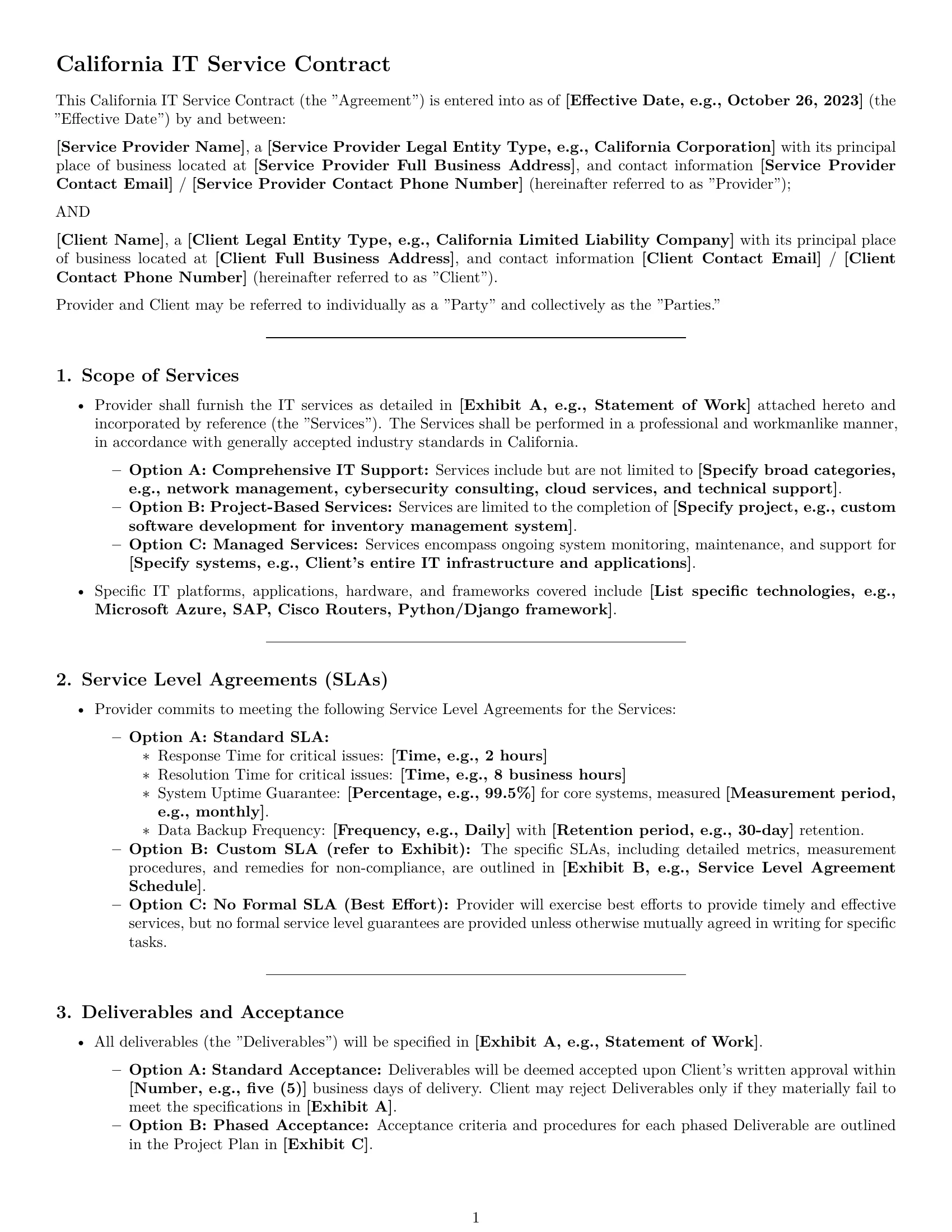 Preview page 1 of Pro California IT service contract template