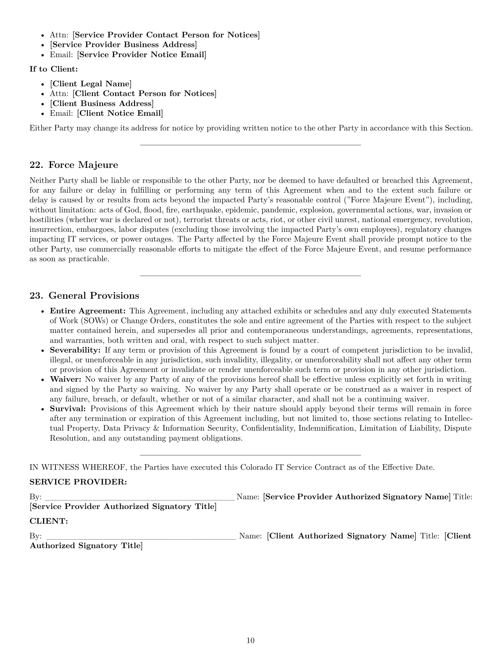 Preview page 10 of Pro Colorado IT service contract template