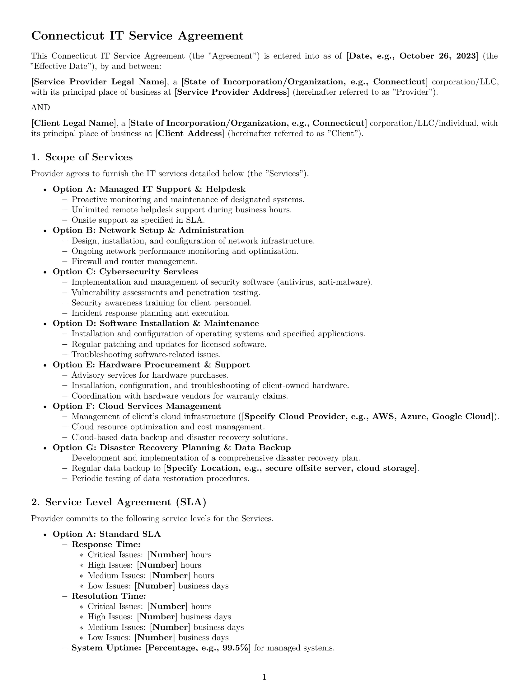 Preview page 1 of Pro Connecticut IT service contract template