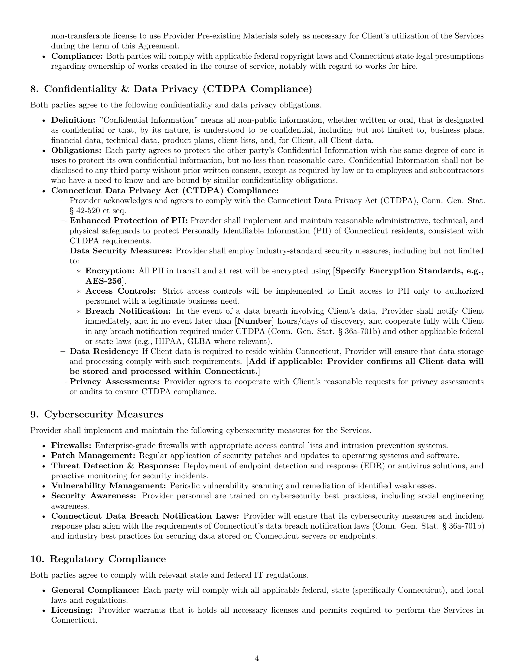Preview page 4 of Pro Connecticut IT service contract template