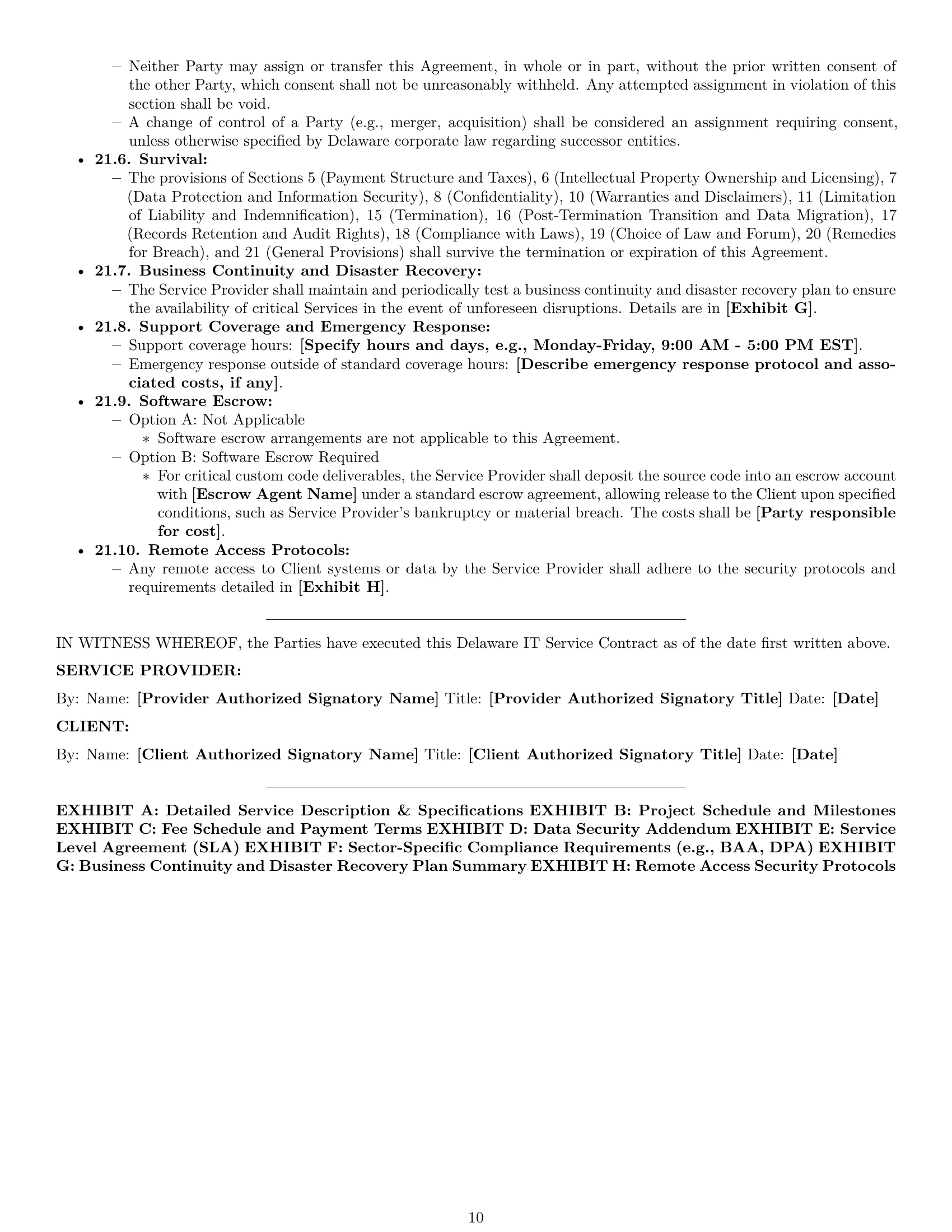 Preview page 10 of Pro Delaware IT service contract template