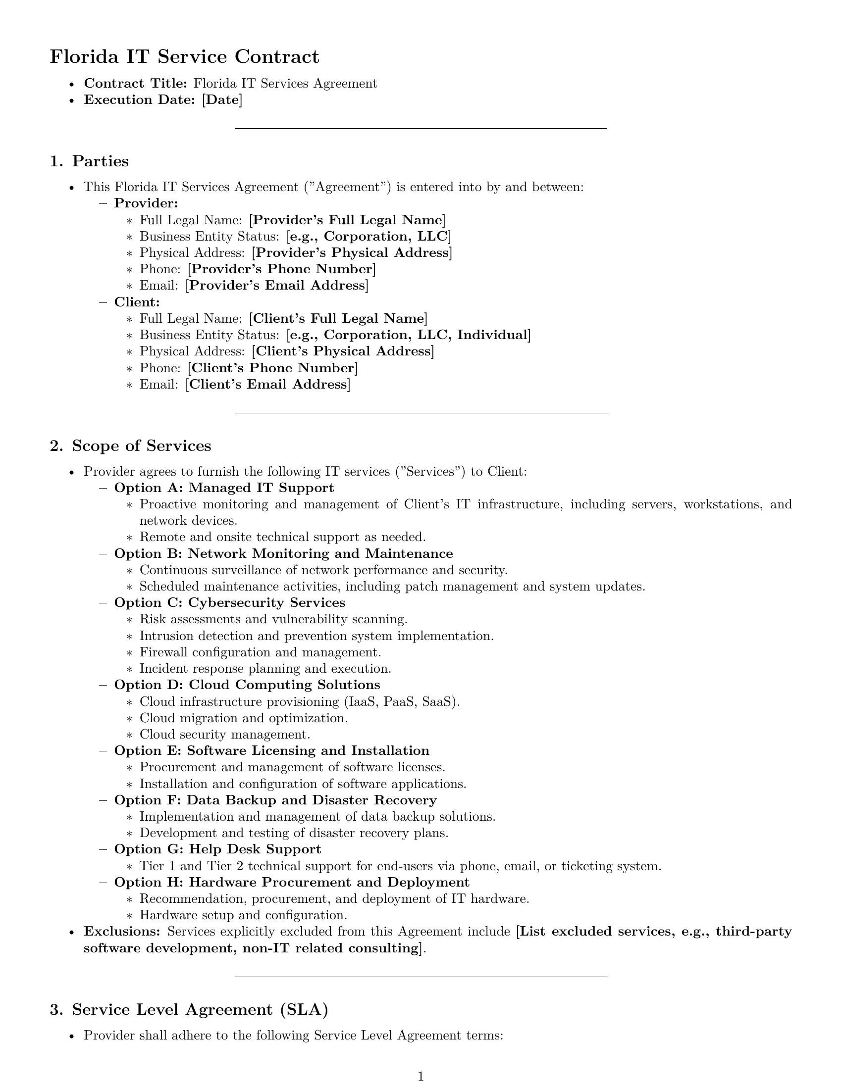 Preview page 1 of Pro Florida IT service contract template