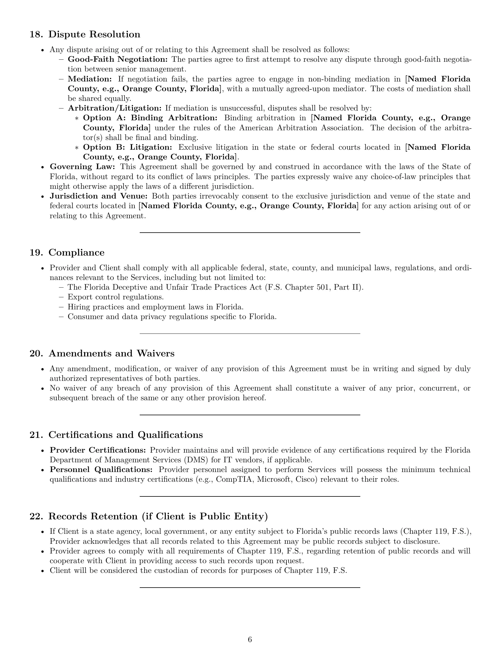 Preview page 6 of Pro Florida IT service contract template