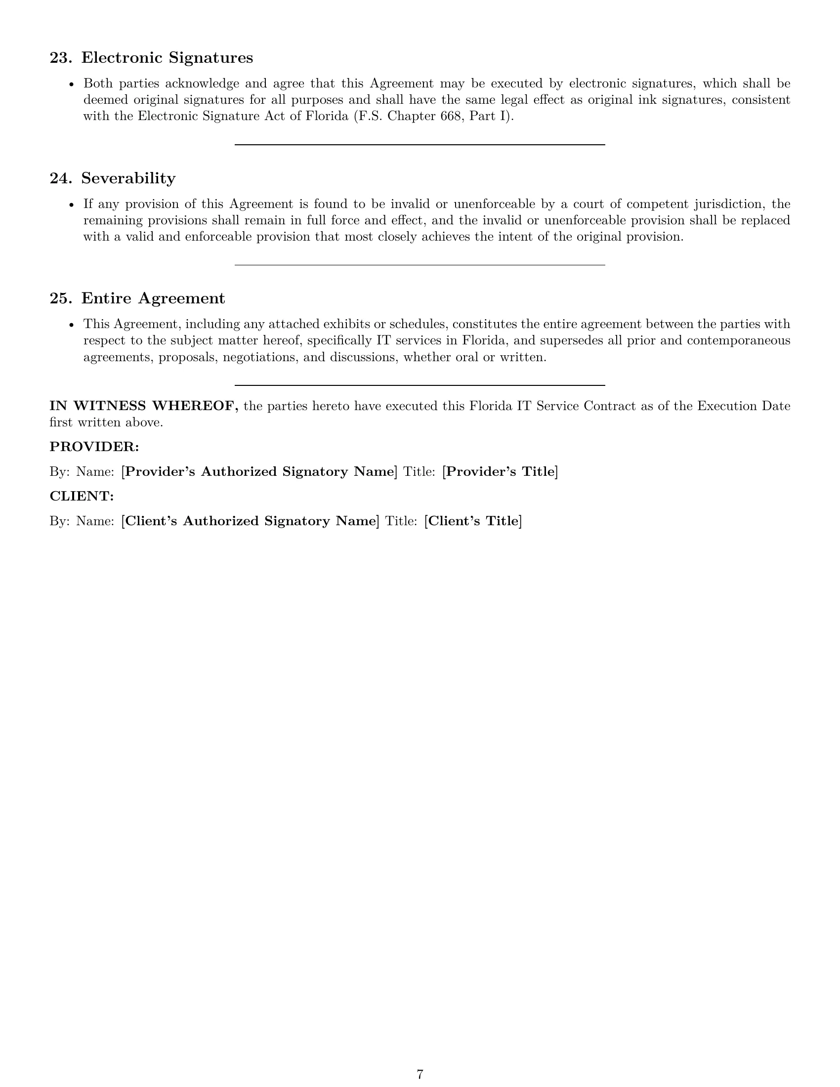 Preview page 7 of Pro Florida IT service contract template