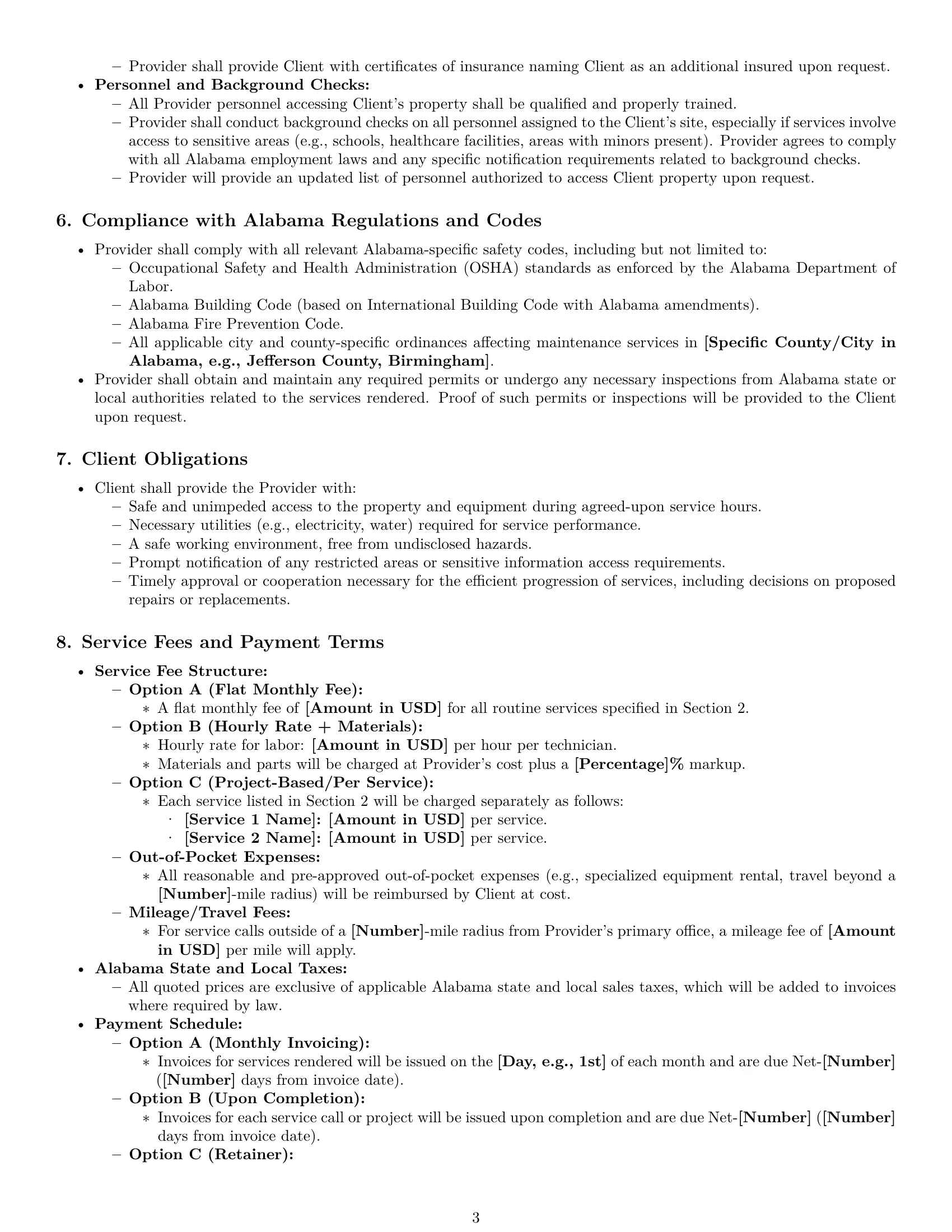 Preview page 3 of Pro Alabama maintenance service contract template
