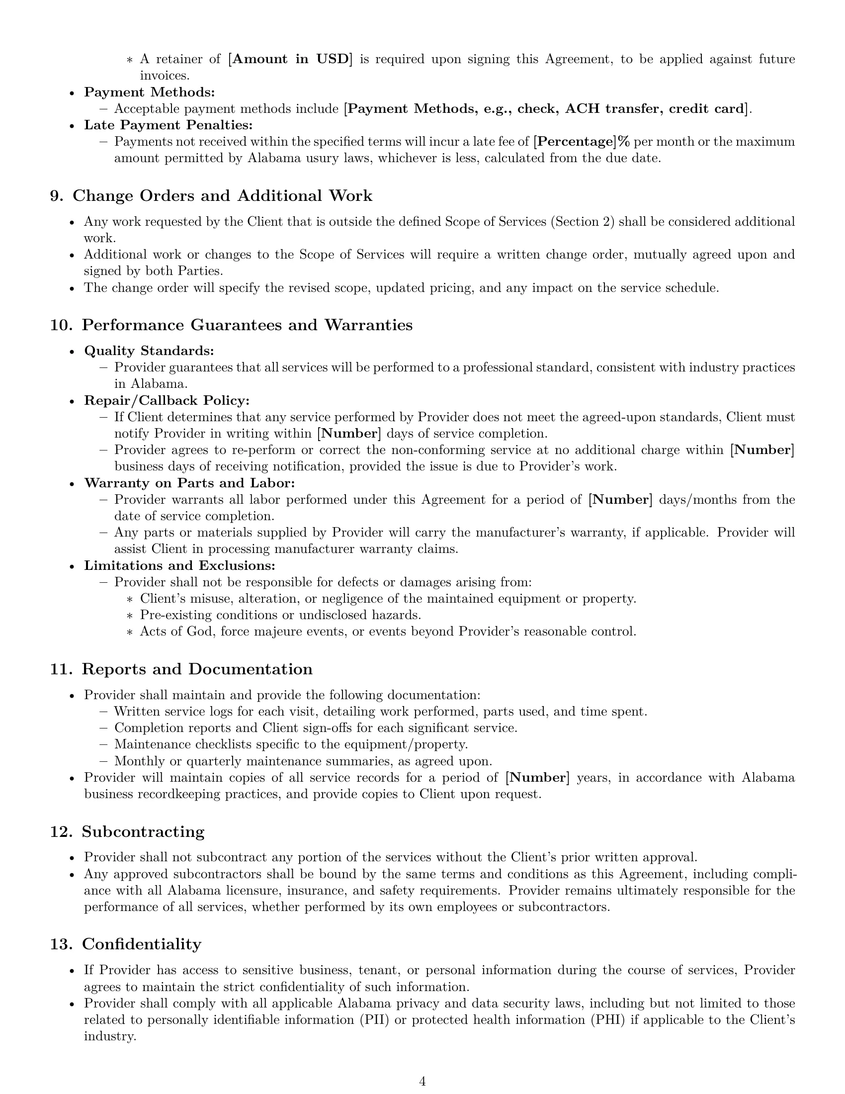 Preview page 4 of Pro Alabama maintenance service contract template