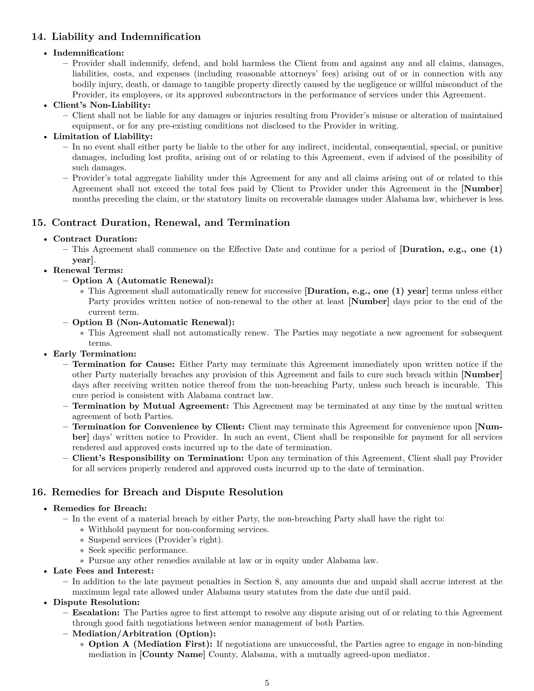 Preview page 5 of Pro Alabama maintenance service contract template