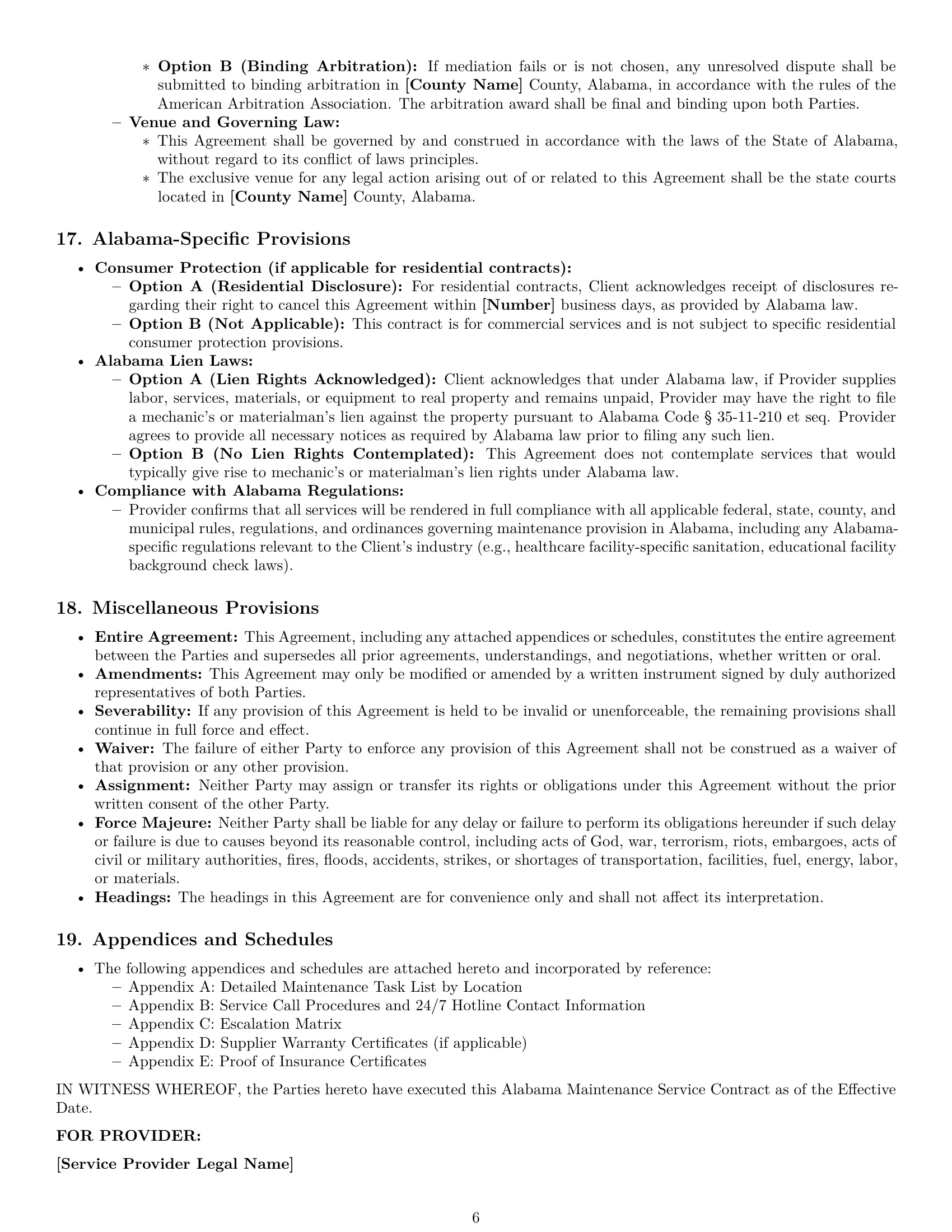 Preview page 6 of Pro Alabama maintenance service contract template