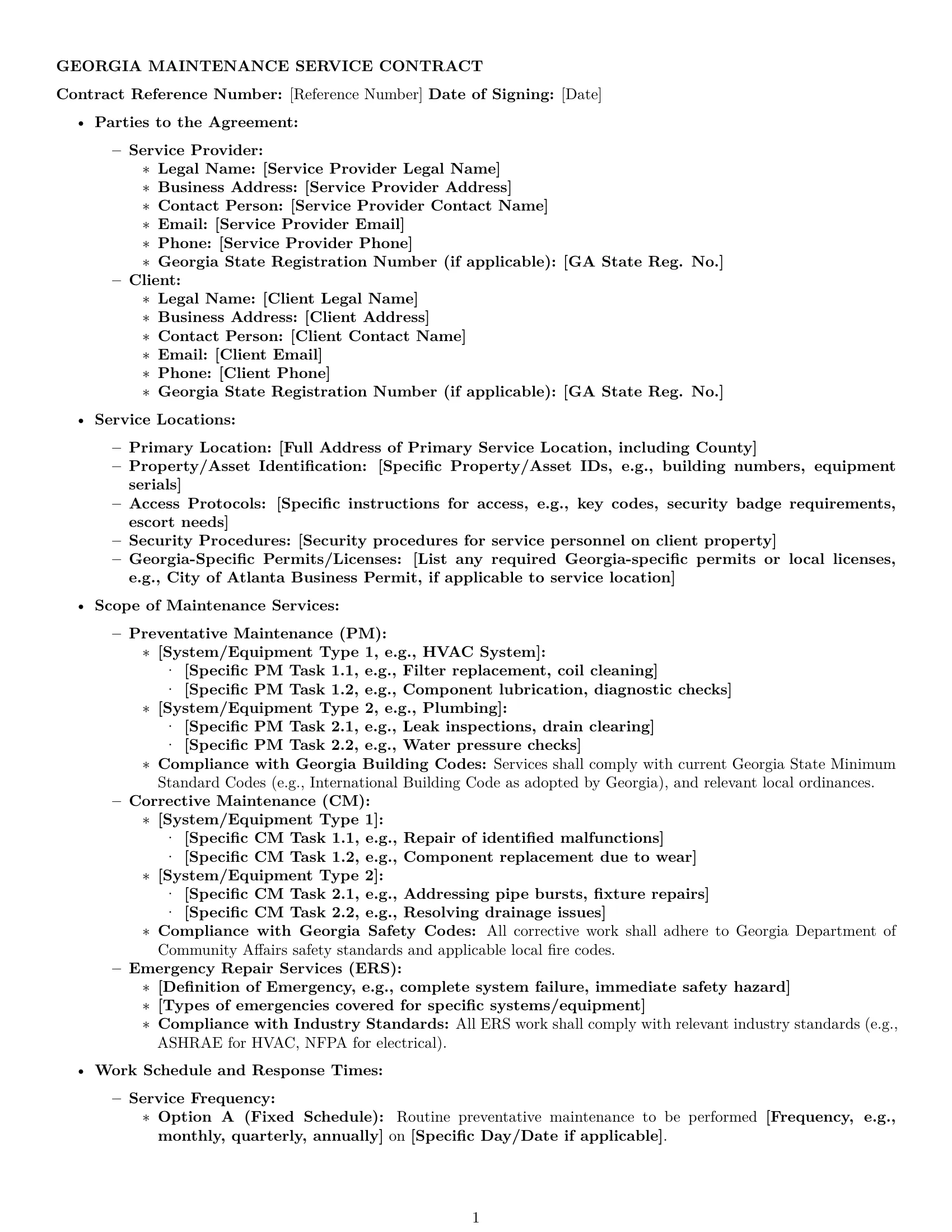 Preview page 1 of Pro Georgia maintenance service contract template