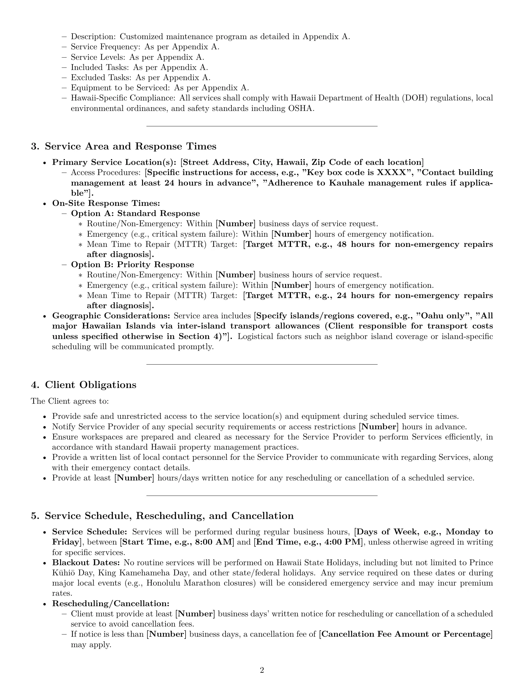 Preview page 2 of Pro Hawaii maintenance service contract template