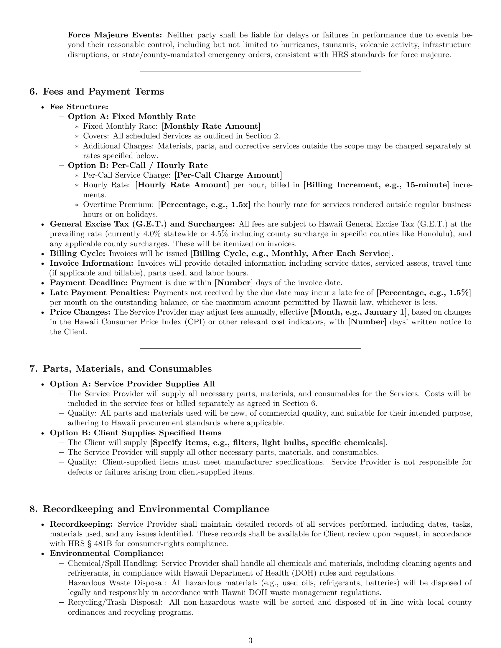 Preview page 3 of Pro Hawaii maintenance service contract template