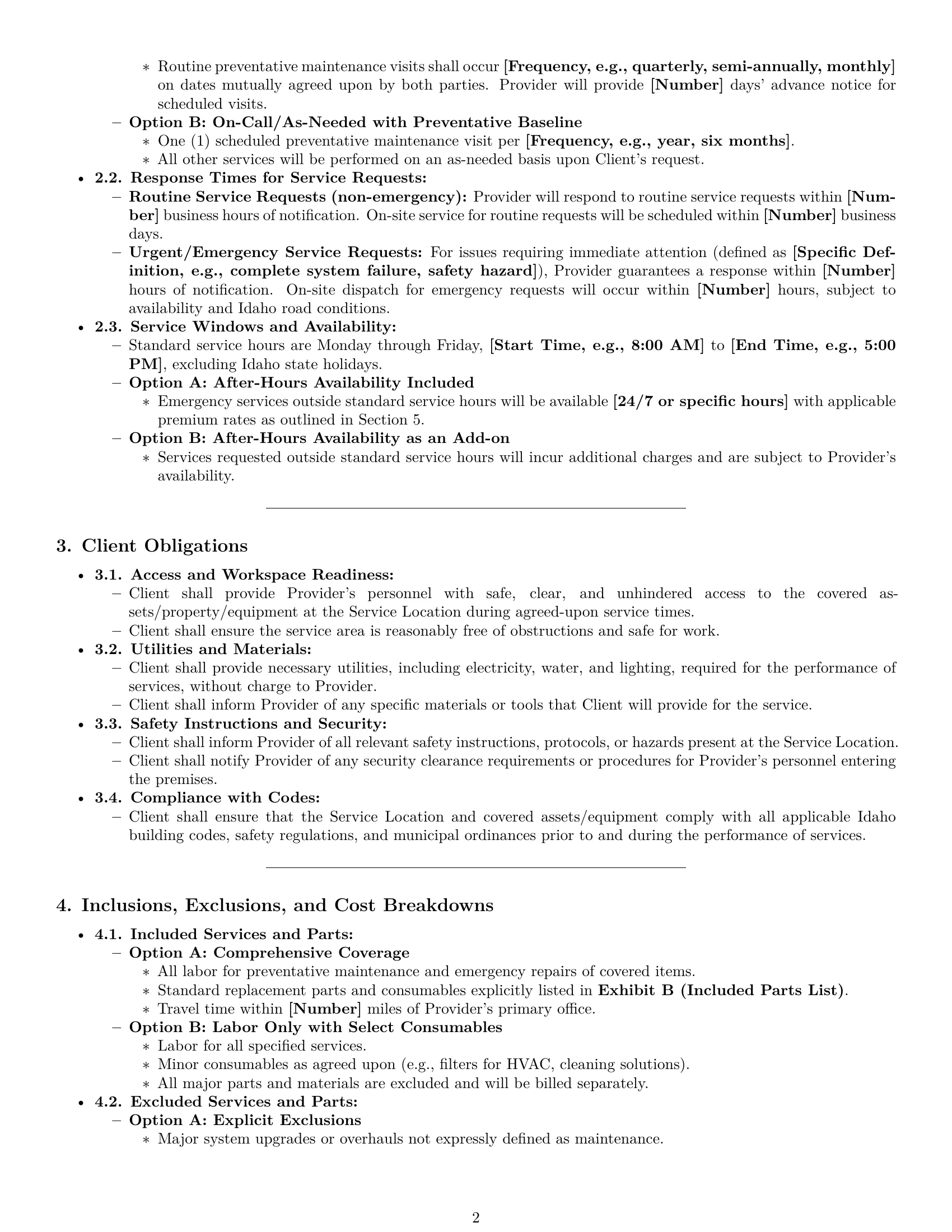 Preview page 2 of Pro Idaho maintenance service contract template