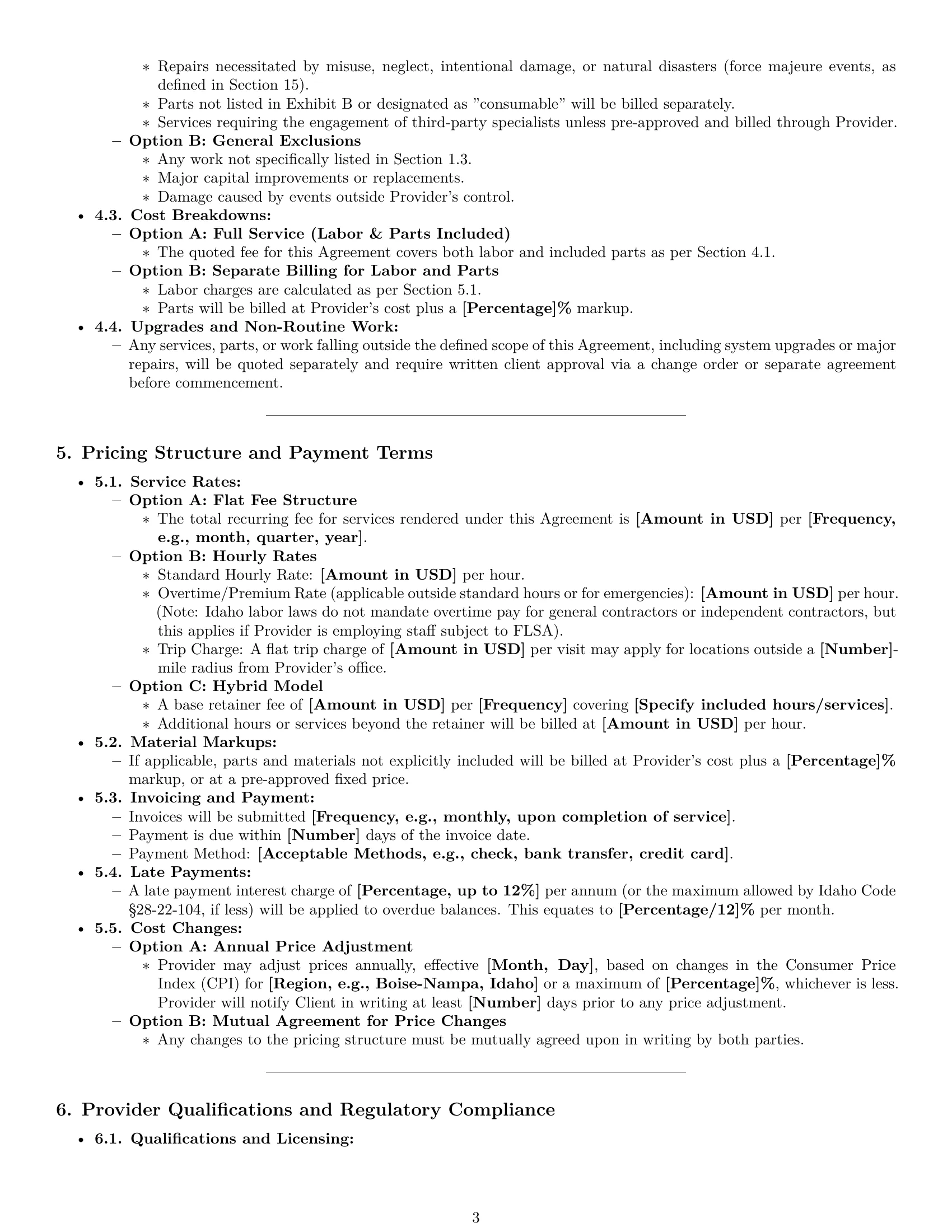 Preview page 3 of Pro Idaho maintenance service contract template