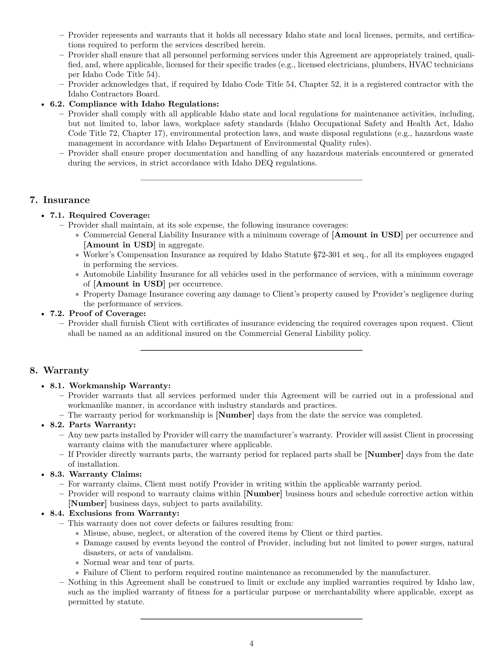 Preview page 4 of Pro Idaho maintenance service contract template