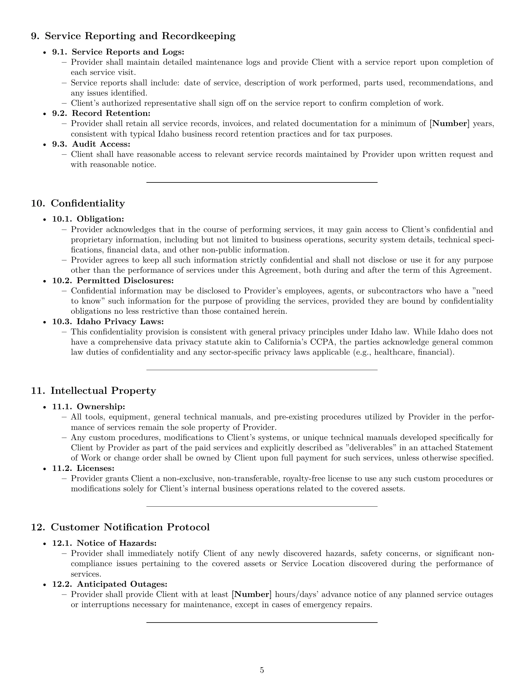 Preview page 5 of Pro Idaho maintenance service contract template