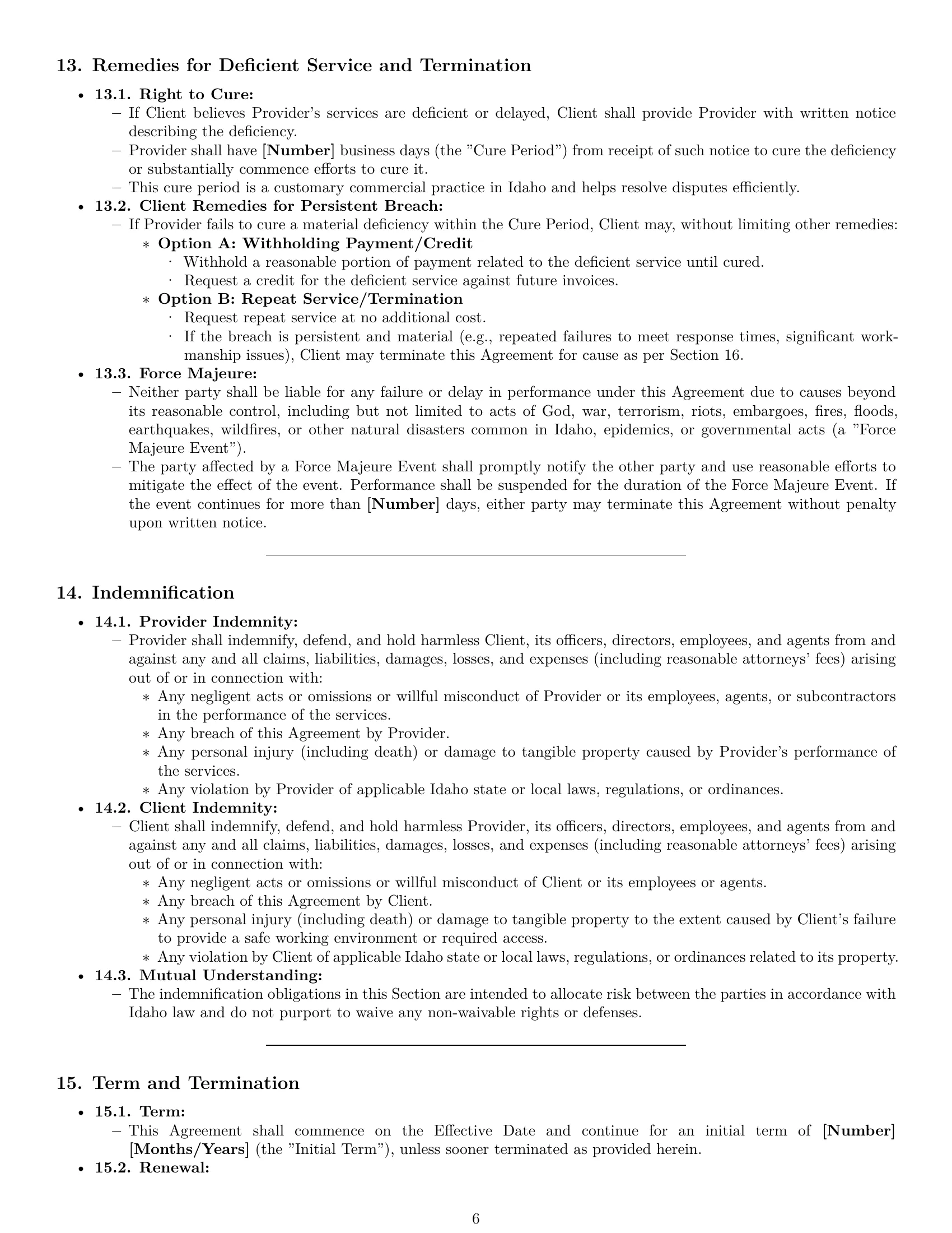 Preview page 6 of Pro Idaho maintenance service contract template
