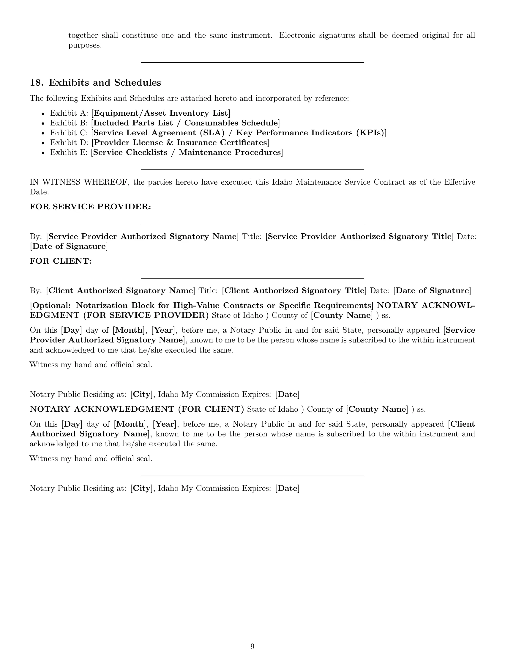 Preview page 9 of Pro Idaho maintenance service contract template