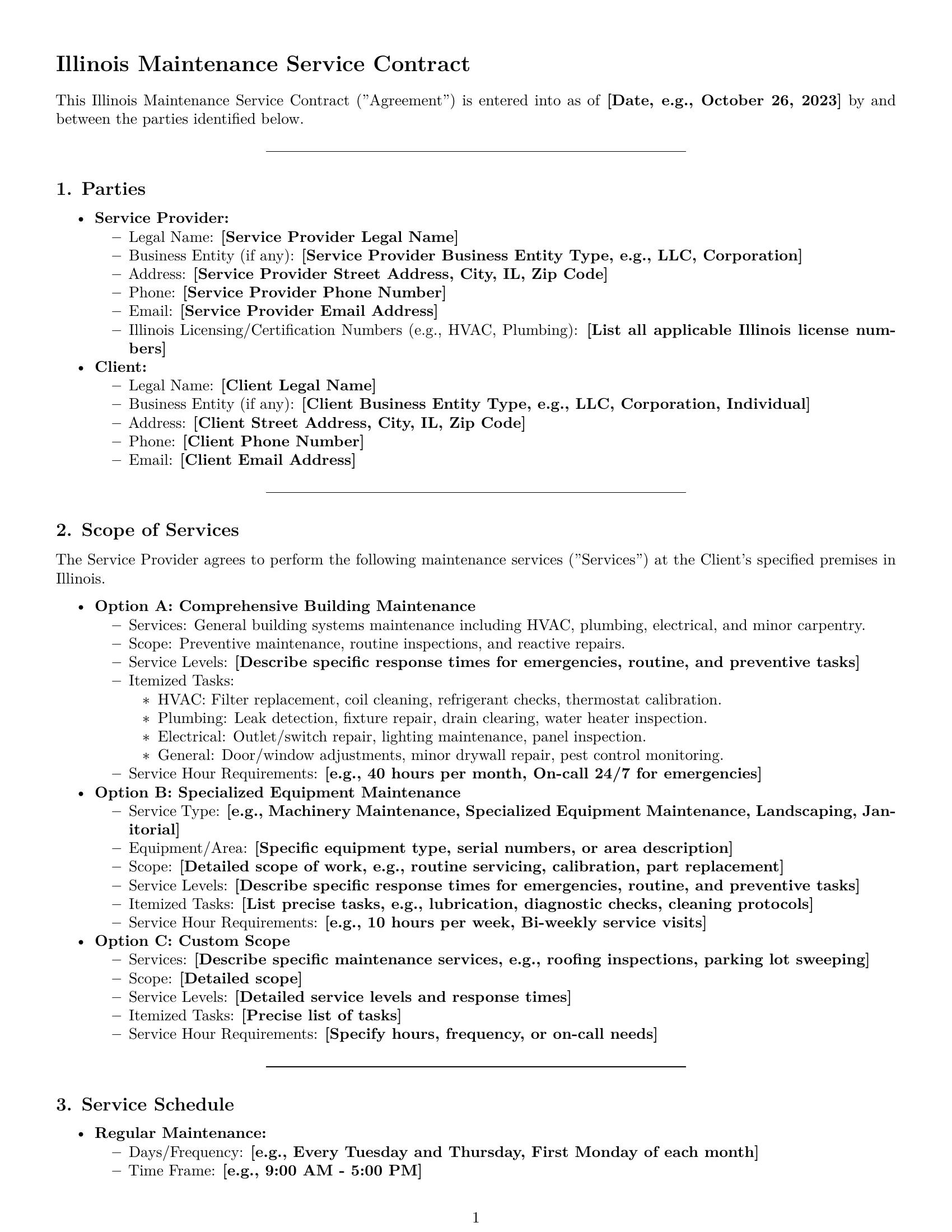 Preview page 1 of Pro Illinois maintenance service contract template
