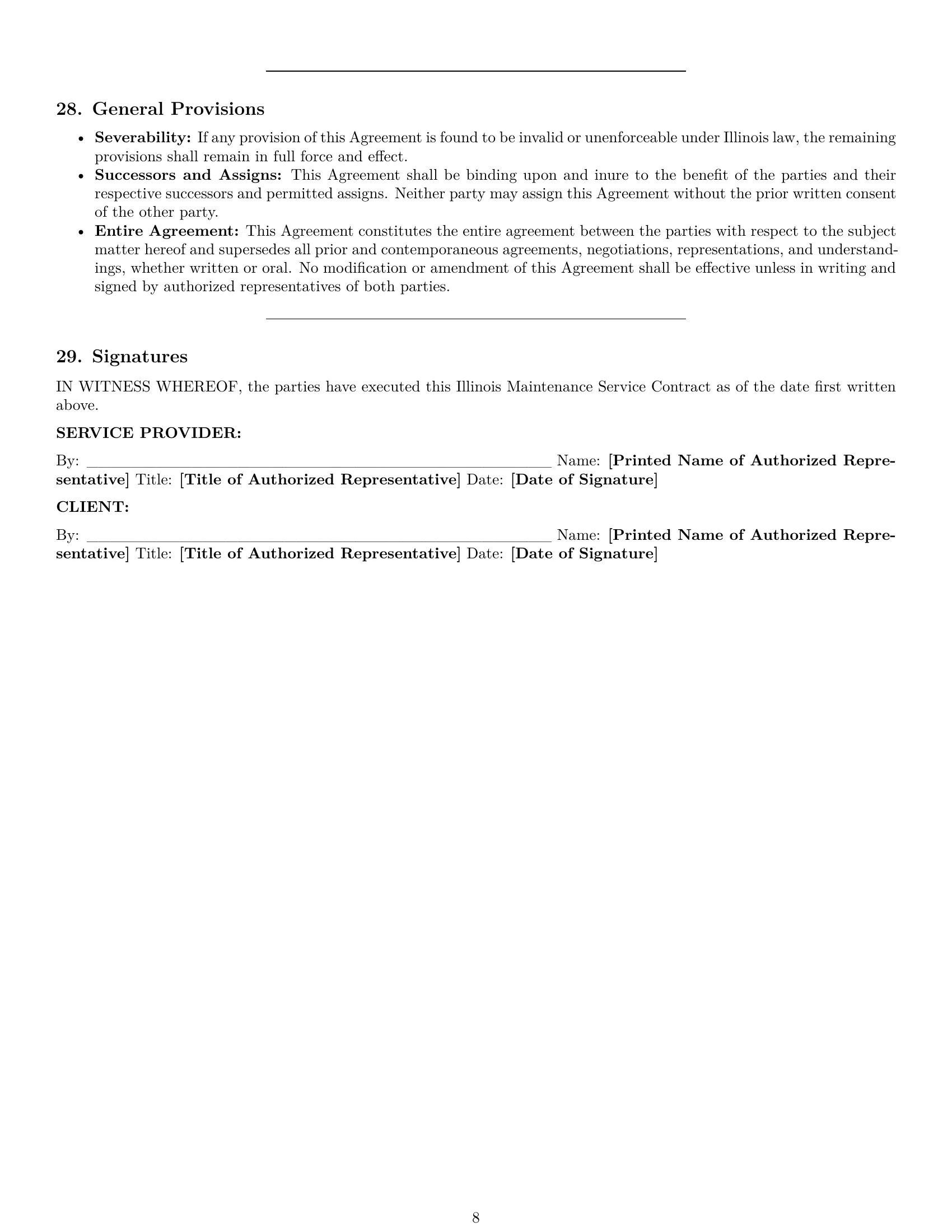 Preview page 8 of Pro Illinois maintenance service contract template
