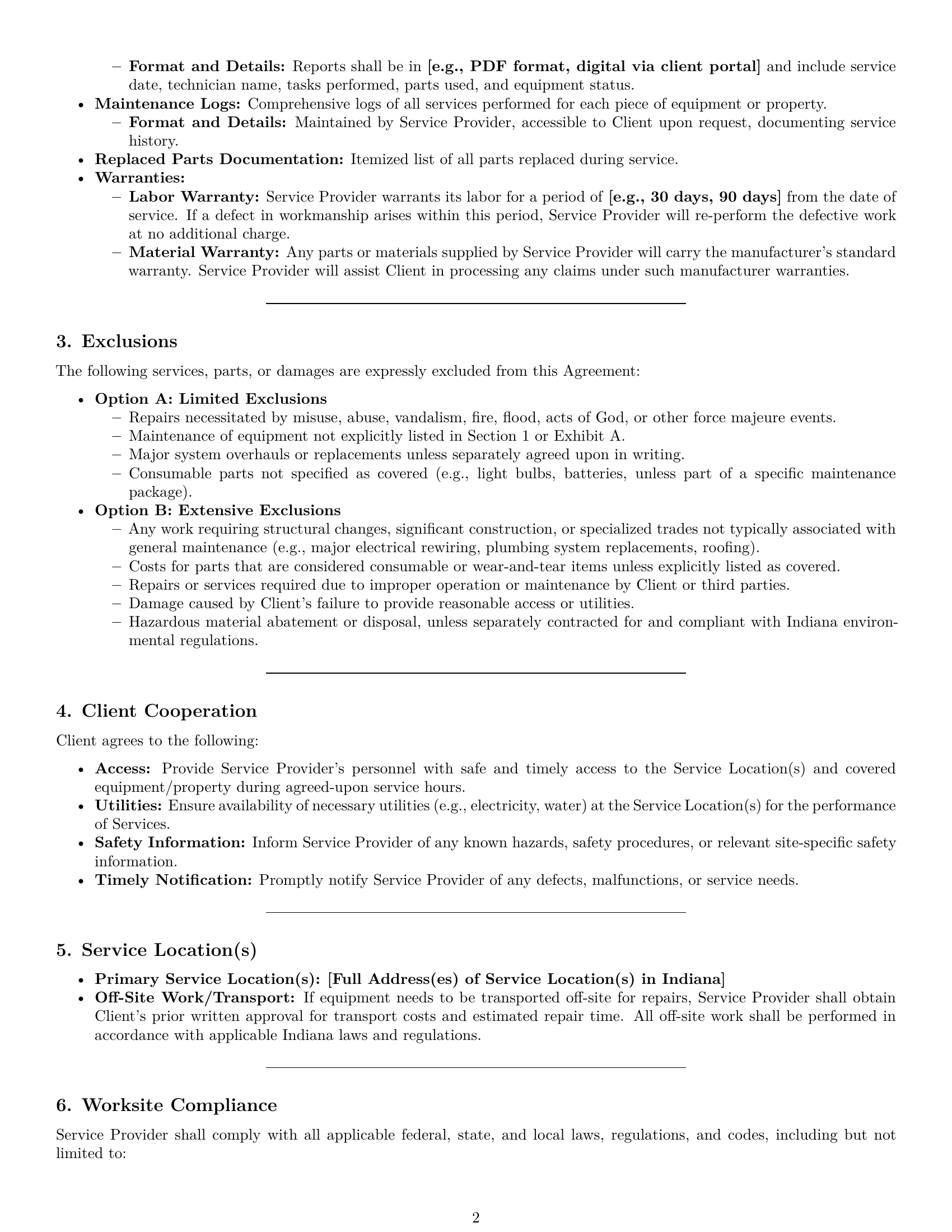 Preview page 2 of Pro Indiana maintenance service contract template