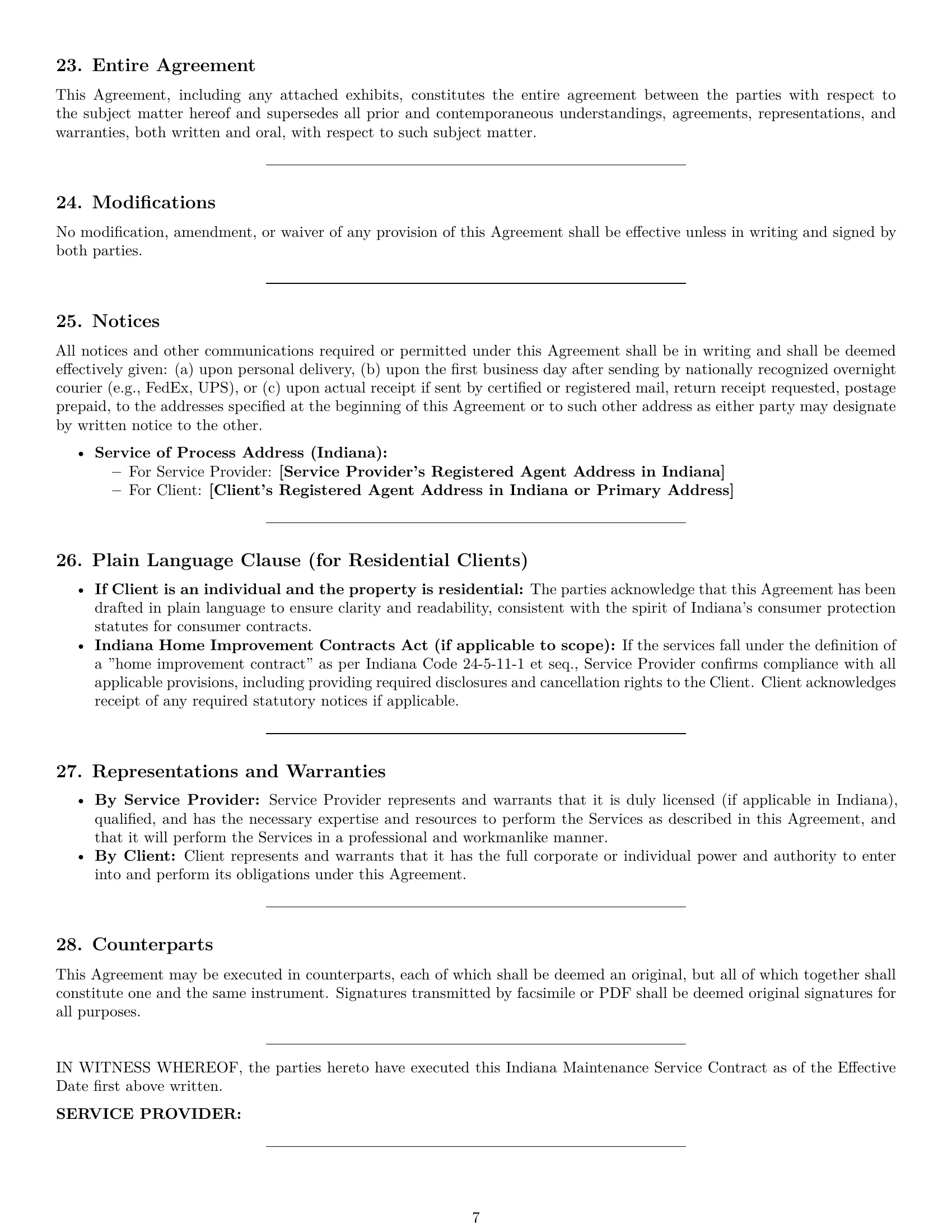 Preview page 7 of Pro Indiana maintenance service contract template