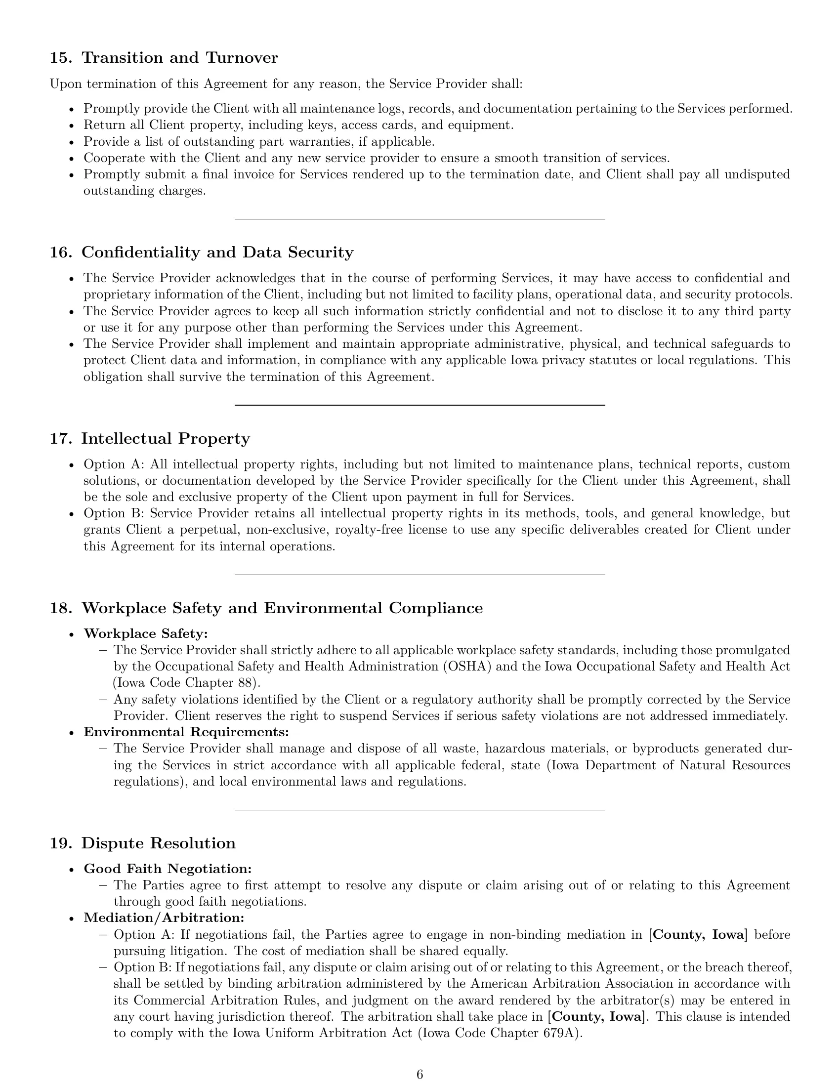 Preview page 6 of Pro Iowa maintenance service contract template