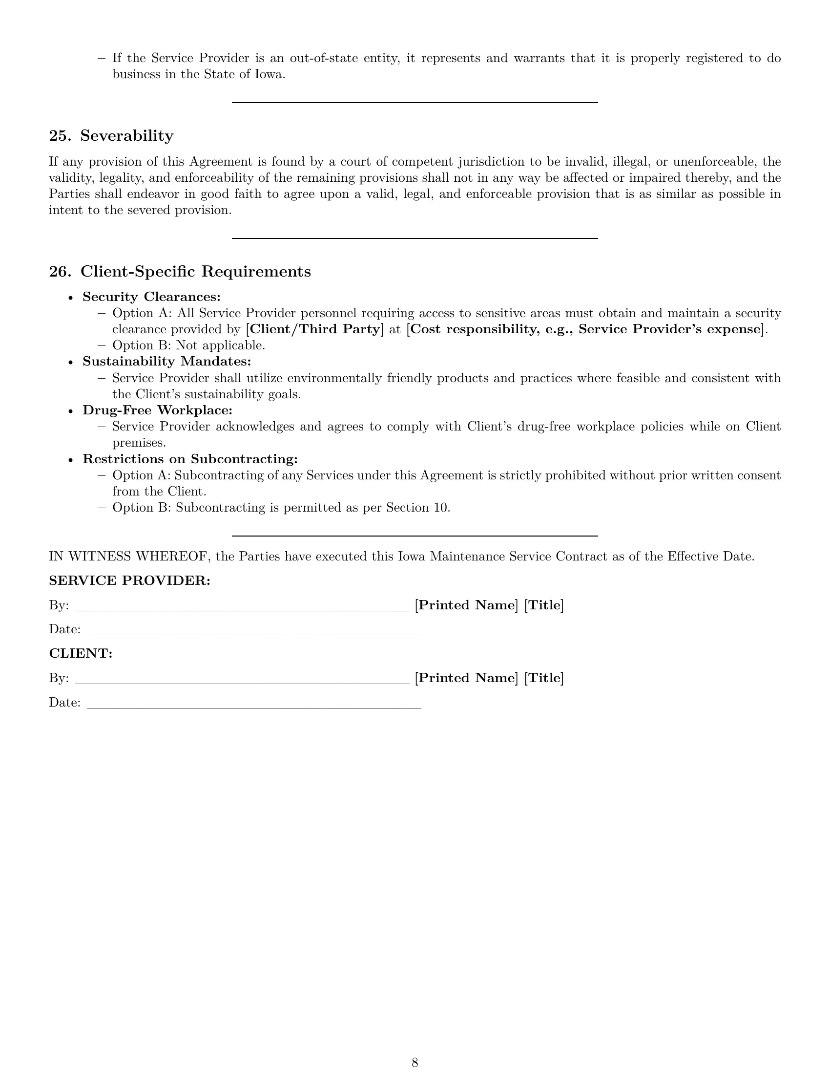 Preview page 8 of Pro Iowa maintenance service contract template