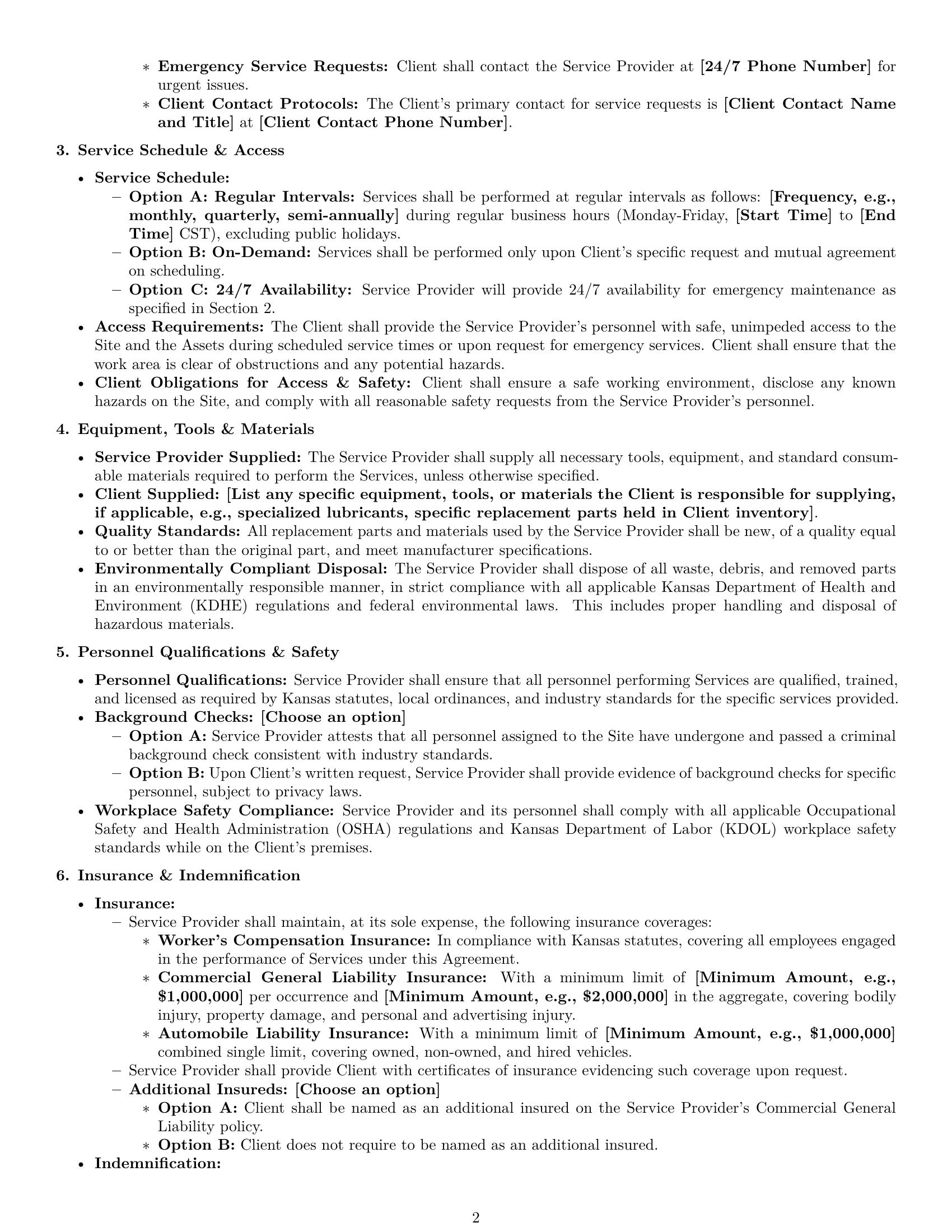 Preview page 2 of Pro Kansas maintenance service contract template