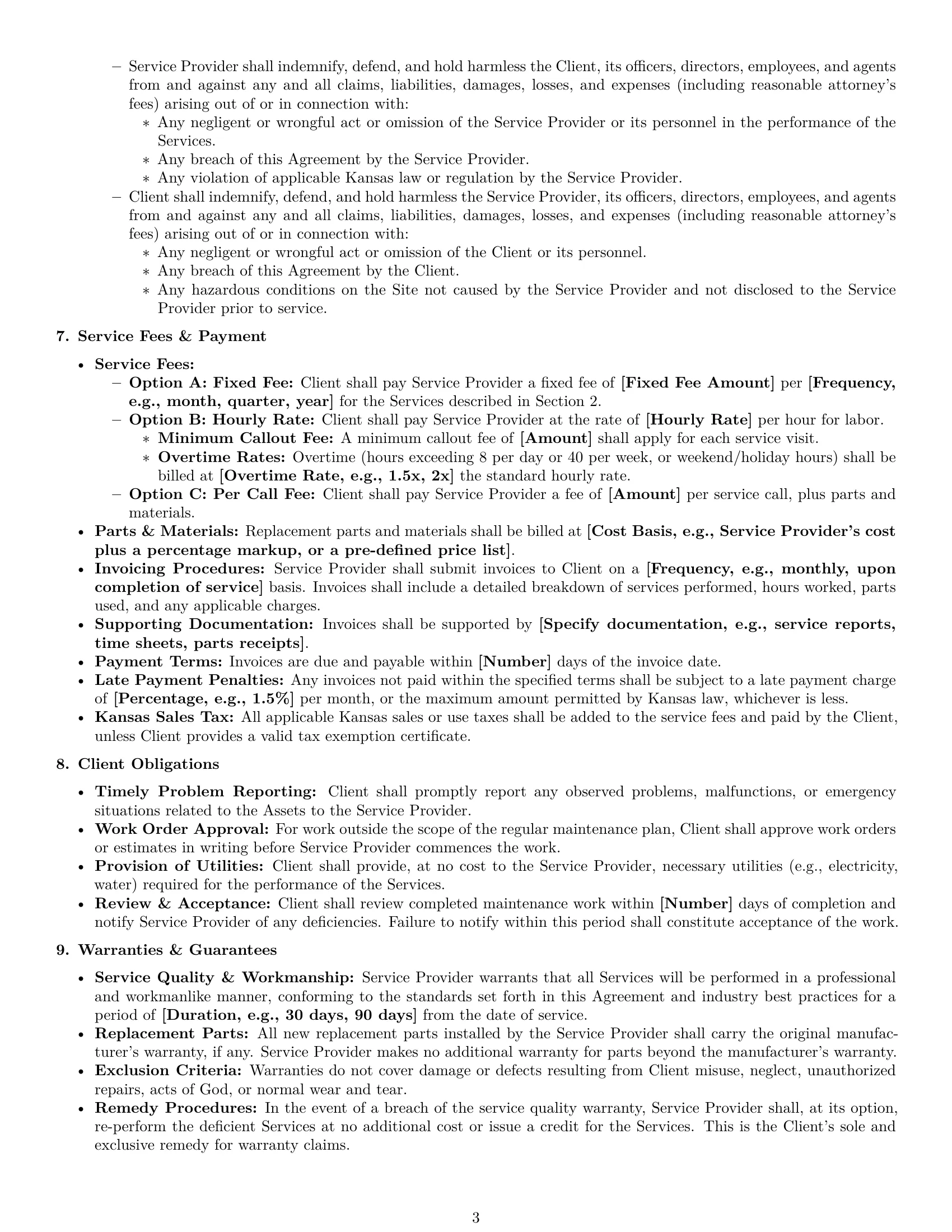 Preview page 3 of Pro Kansas maintenance service contract template
