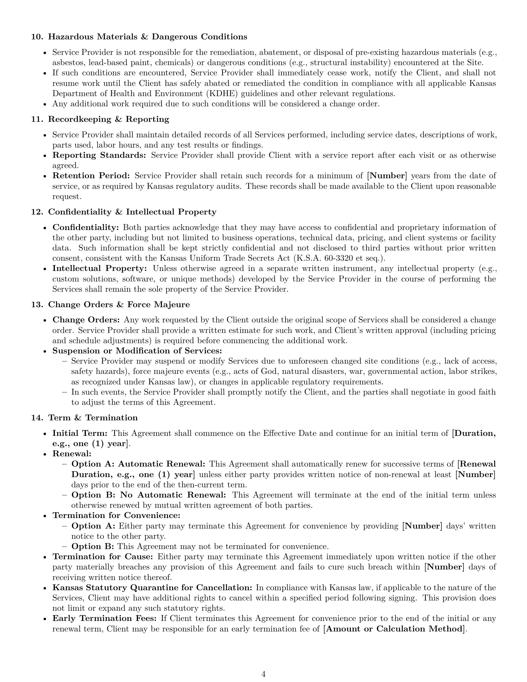Preview page 4 of Pro Kansas maintenance service contract template