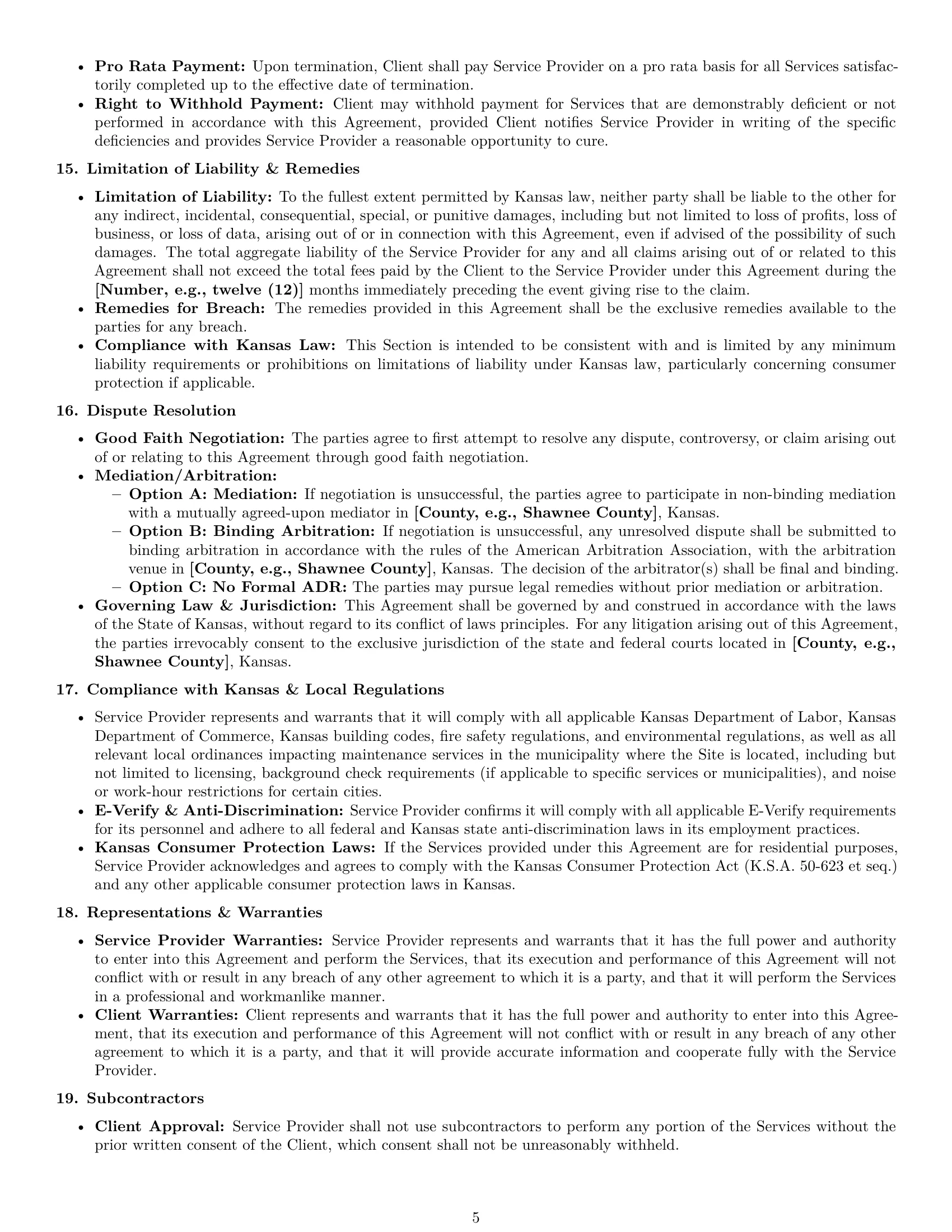 Preview page 5 of Pro Kansas maintenance service contract template