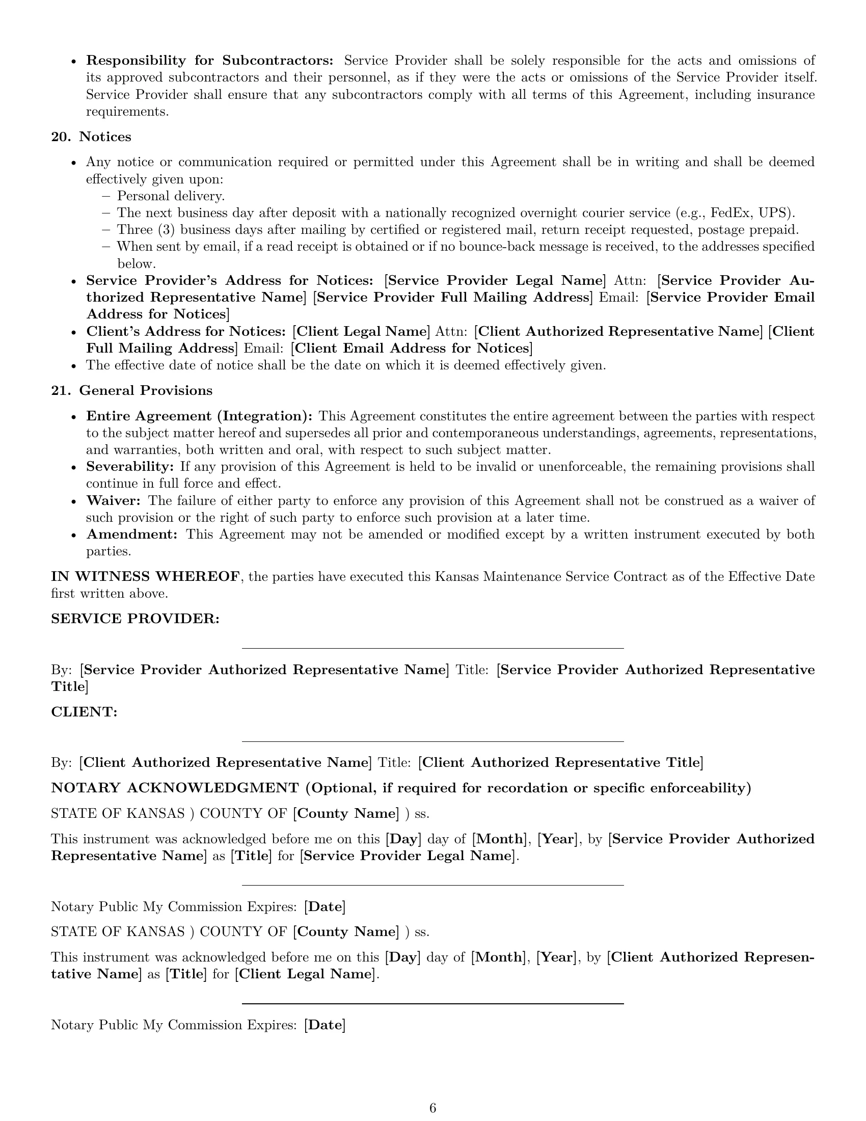 Preview page 6 of Pro Kansas maintenance service contract template