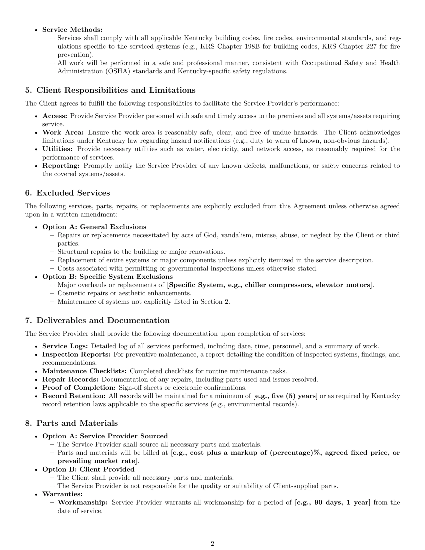 Preview page 2 of Pro Kentucky maintenance service contract template