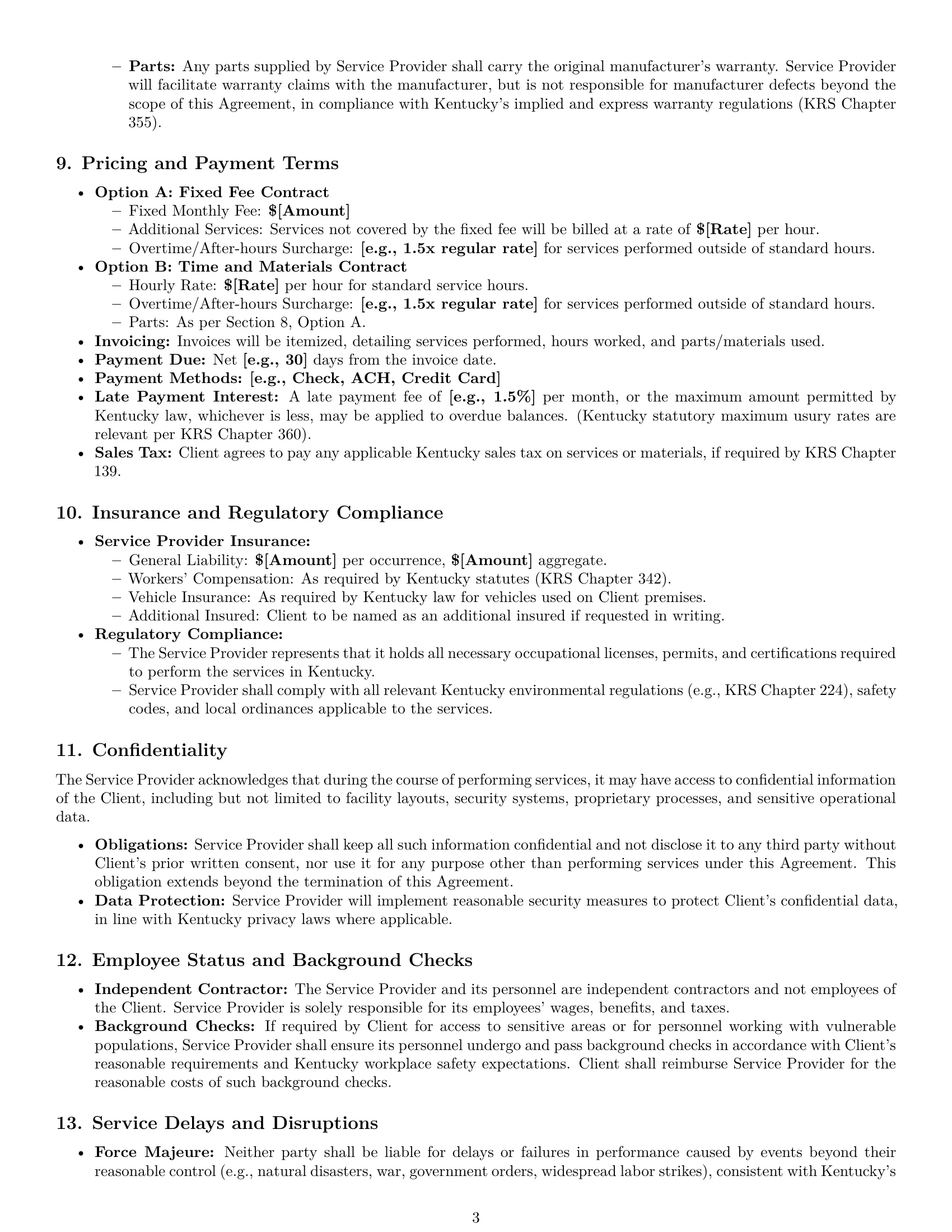 Preview page 3 of Pro Kentucky maintenance service contract template